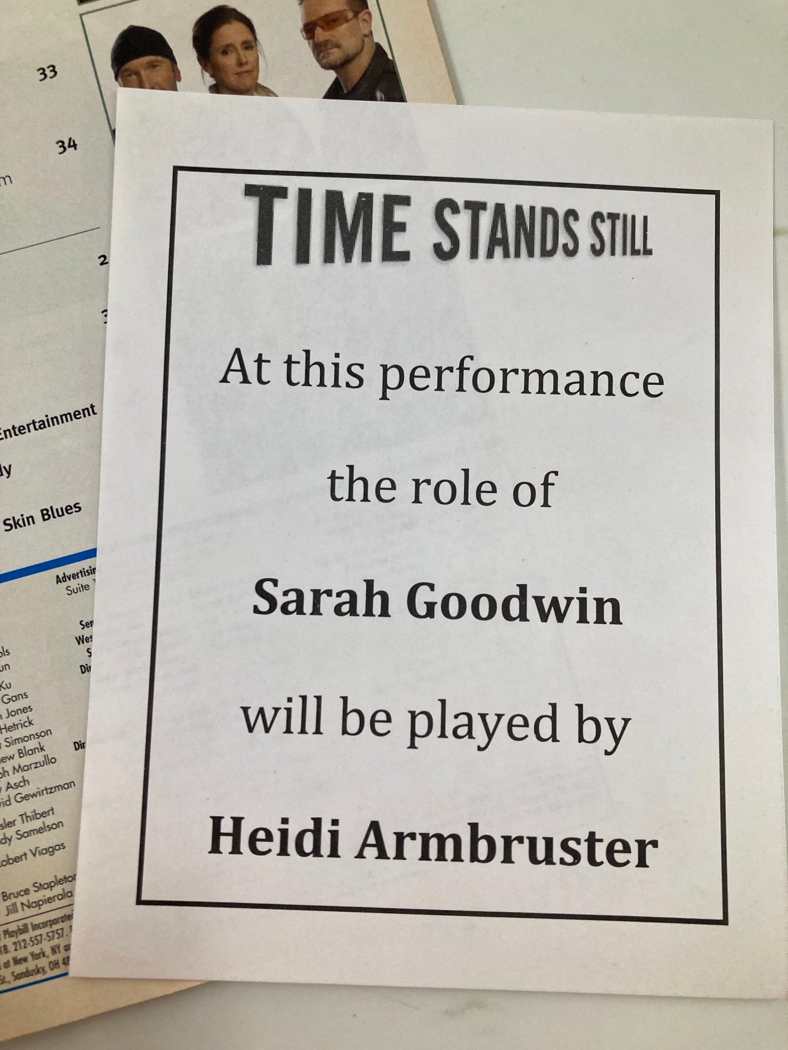 2011 Playbill Cort Theatre Laura Linney, Eric Bogosian in Time Stands Still