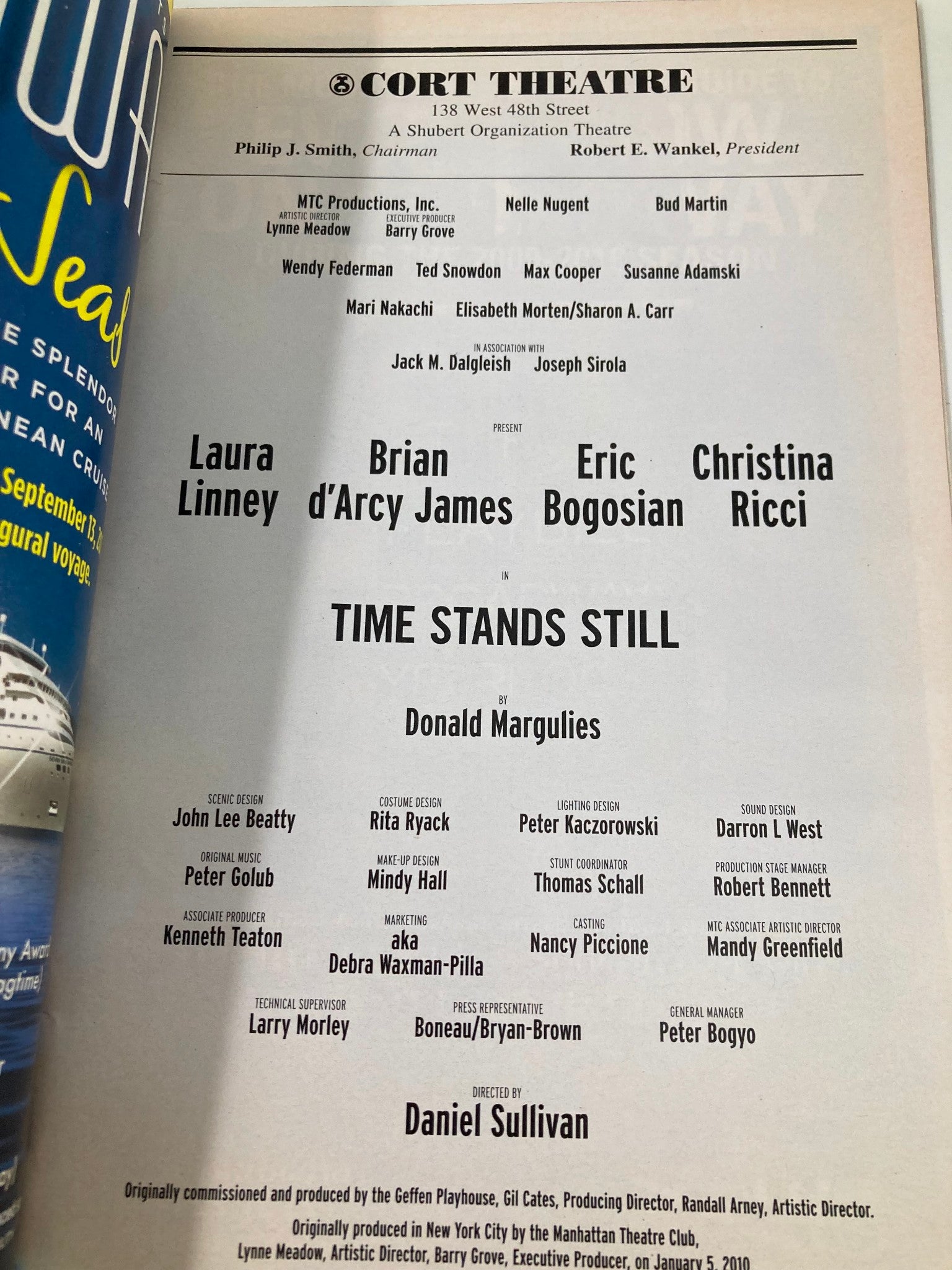 2011 Playbill Cort Theatre Laura Linney, Eric Bogosian in Time Stands Still