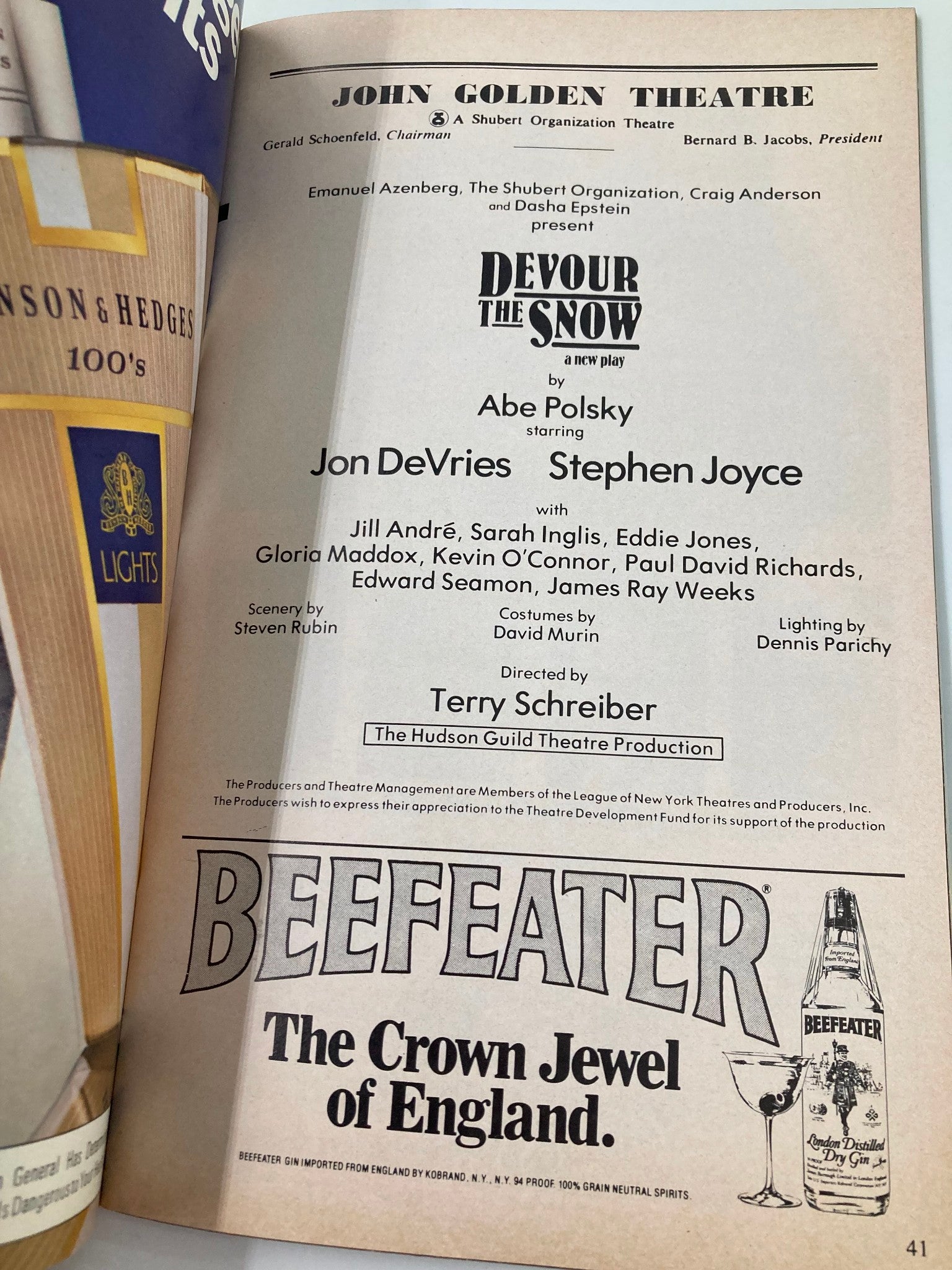 1979 Playbill John Golden Theatre John DeVeries, Stephen Joyce Devour the Snow