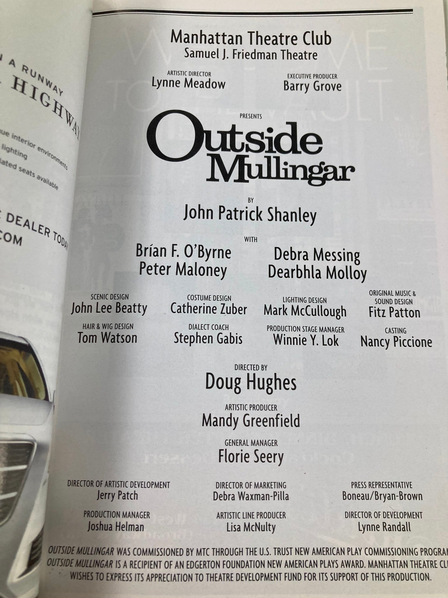 2014 Playbill Manhattan Theatre Club Brian F. O'Byrne in Outside Mullingar