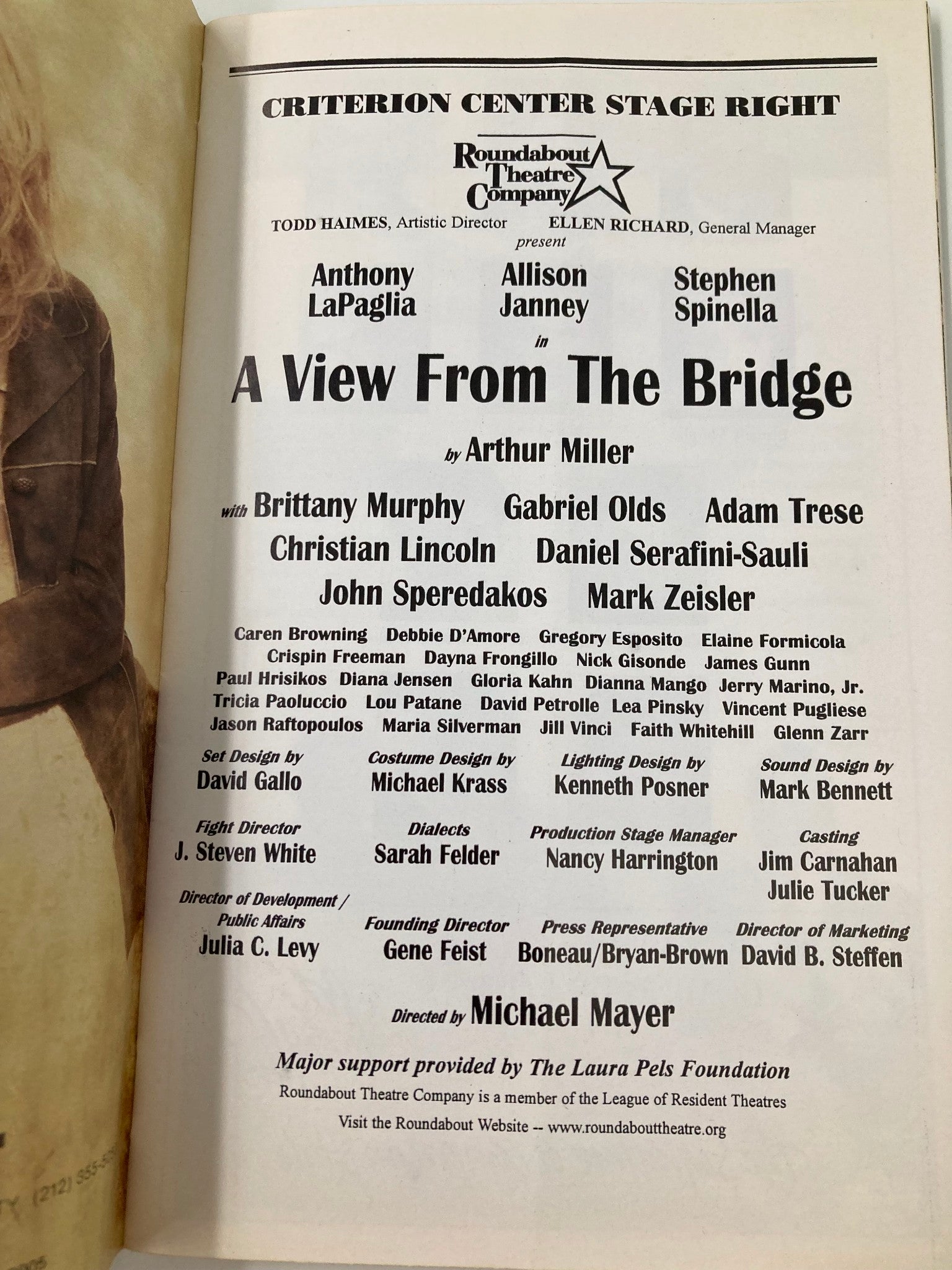 1998 Playbill Roundabout Theatre Company Anthony LaPaglia A View from the Bridge