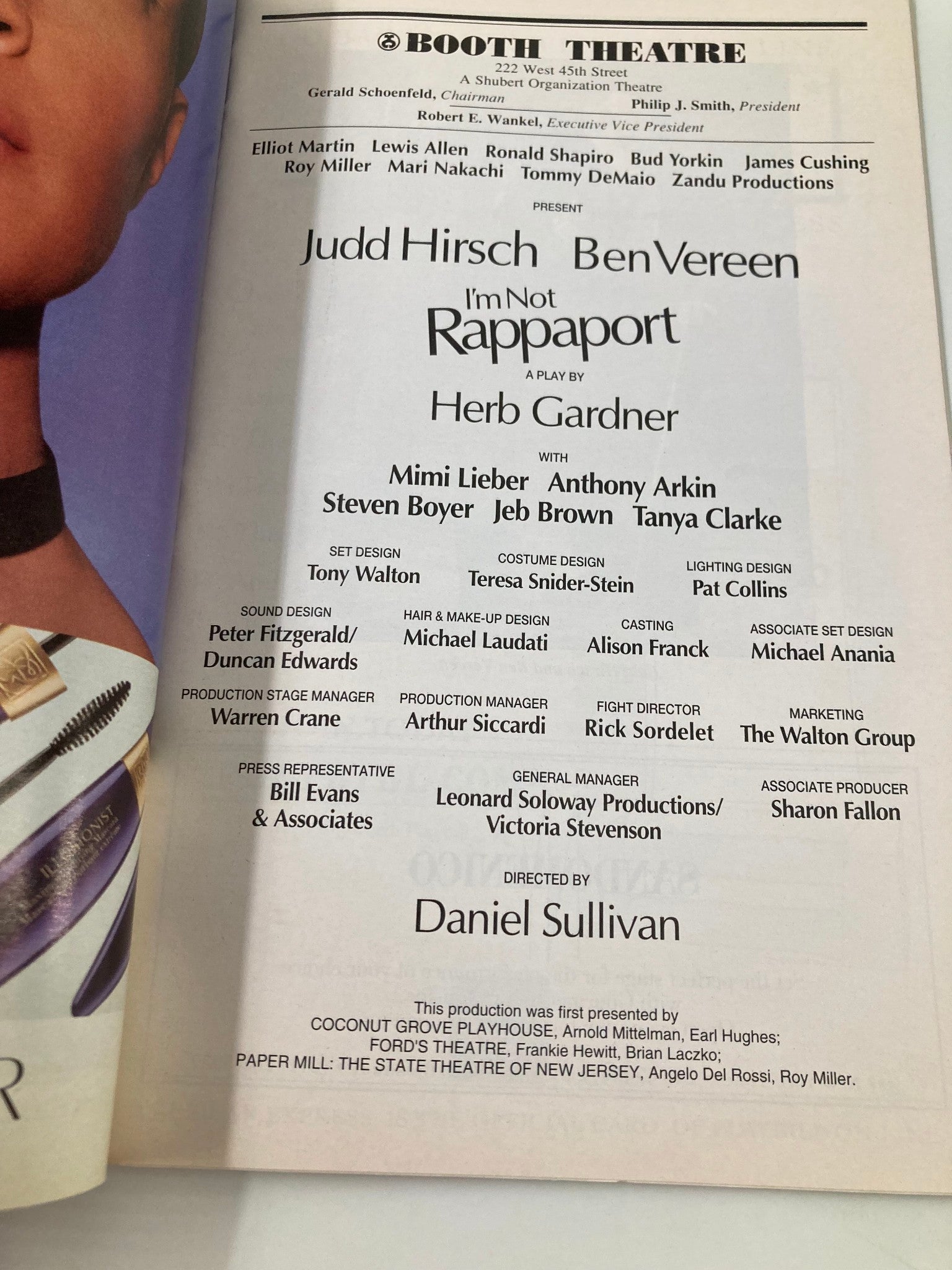 2002 Playbill Booth Theatre Judd Hirsch, Ben Vereen in I'm Not Rappaport