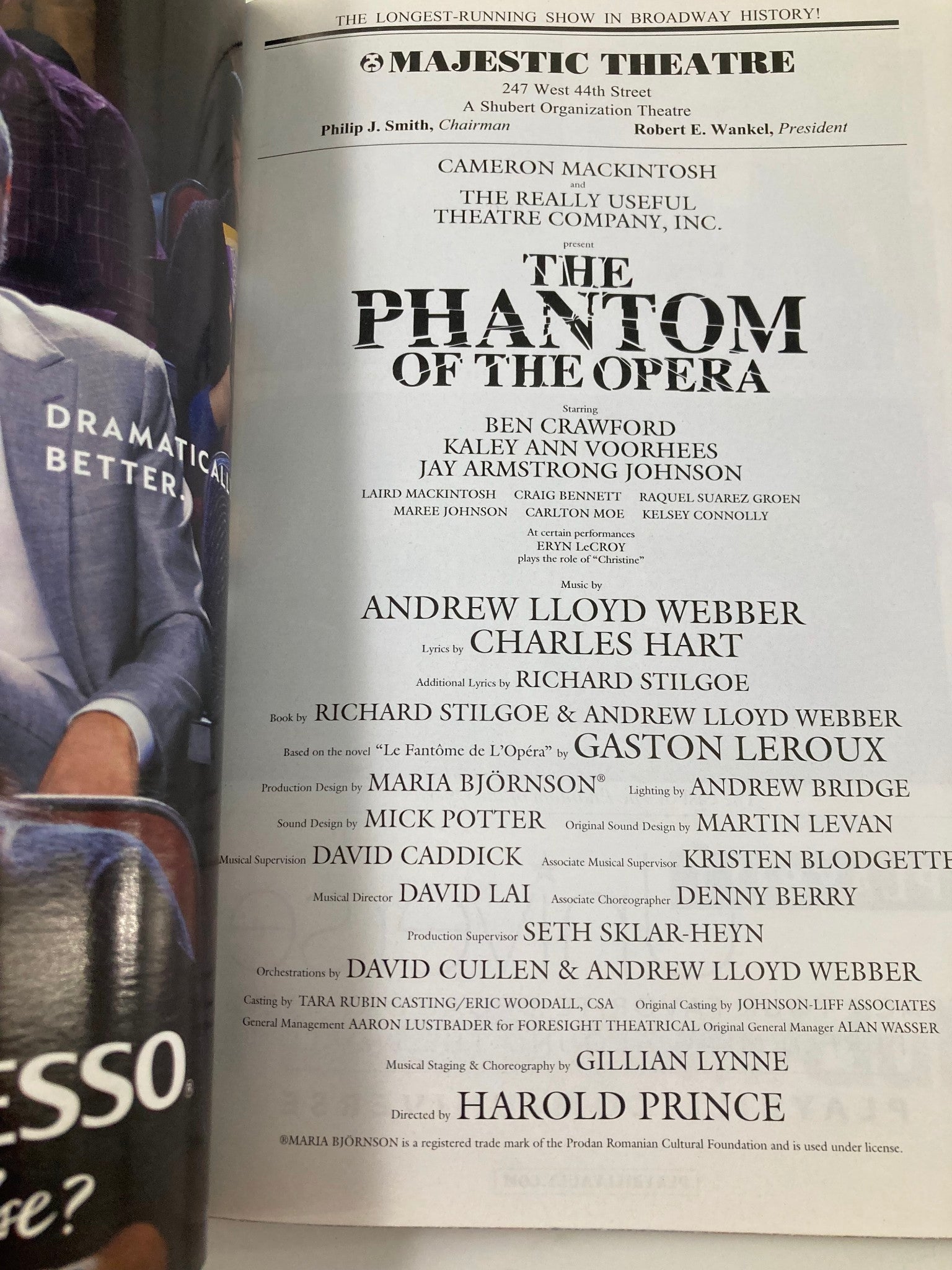 2019 Playbill Majestic Theatre Ben Crawford in The Phantom of the Opera