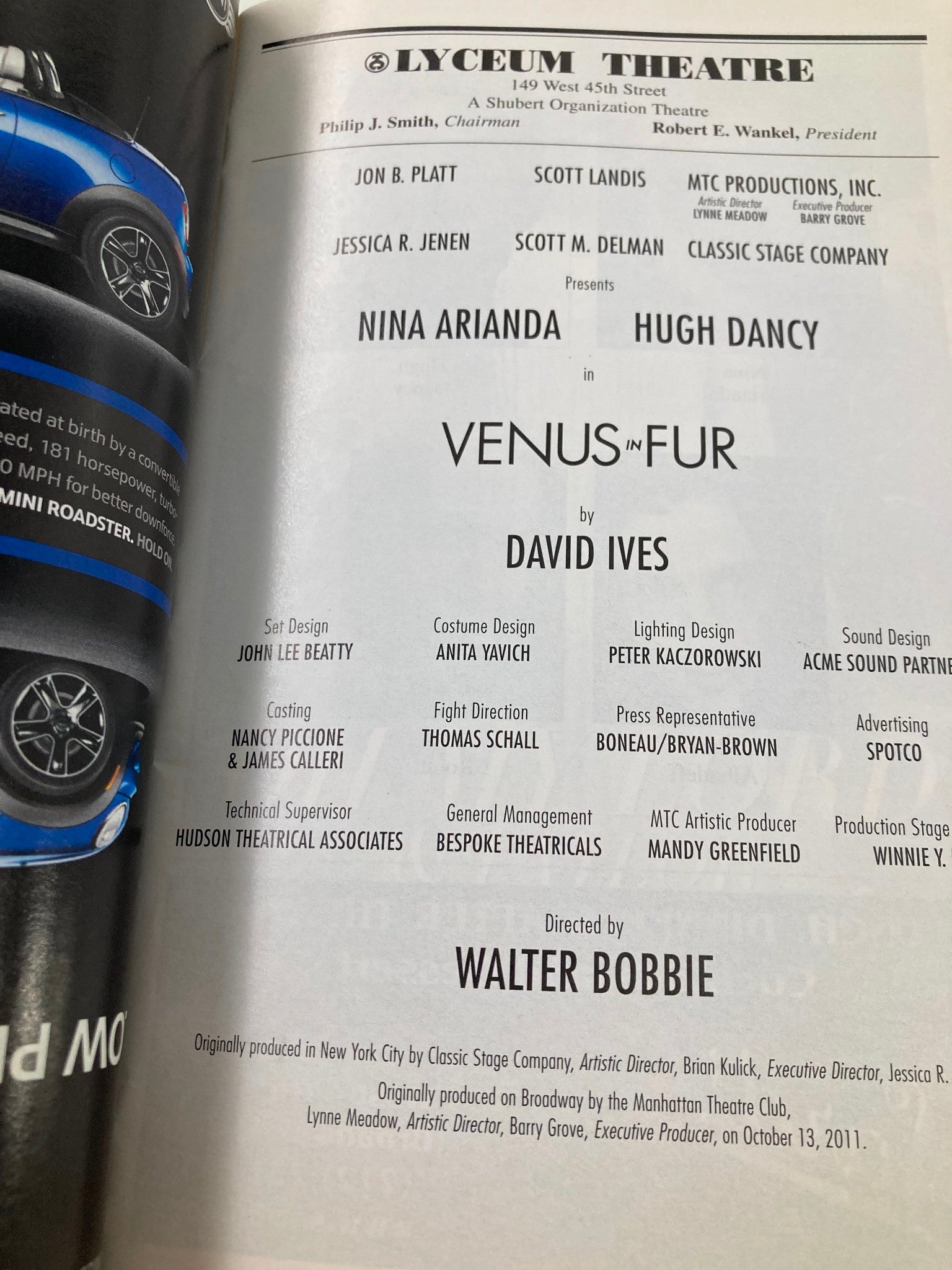 2012 Playbill Lyceum Theatre Nina Arianda, Hugh Dancy in Venus in Fur