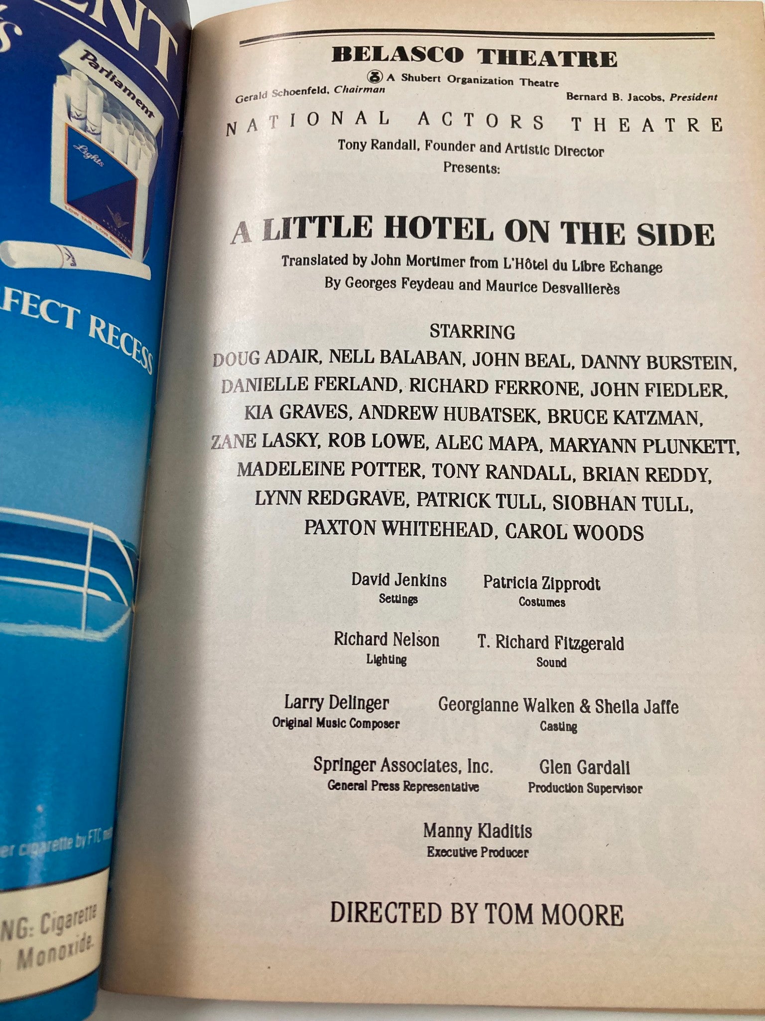 1992 Playbill Belasco Theatre Doug Adair, John Beal A Little Hotel On The Side