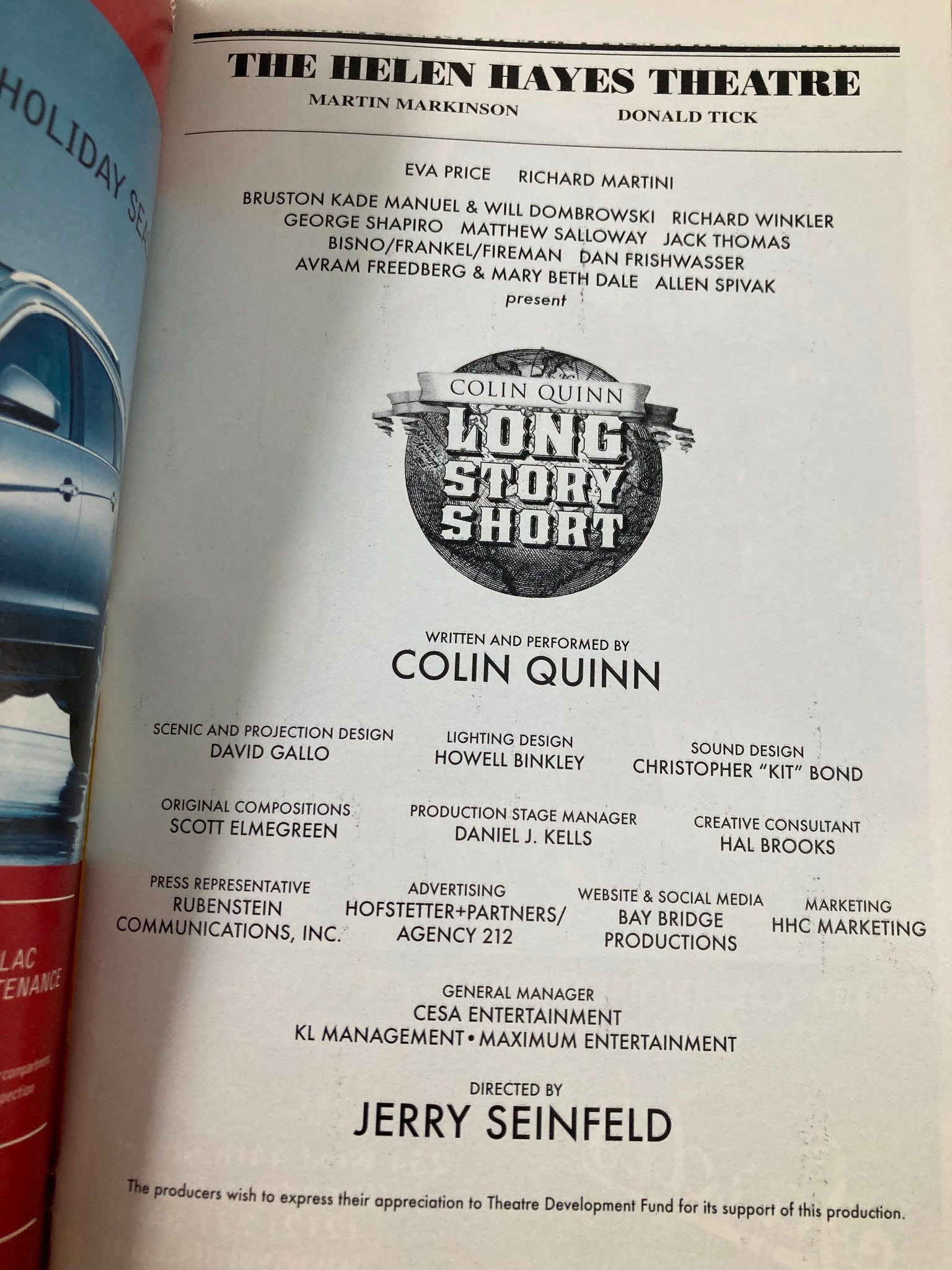 2010 Playbill The Helen Hayes Theatre Colin Quinn in Long Story Short