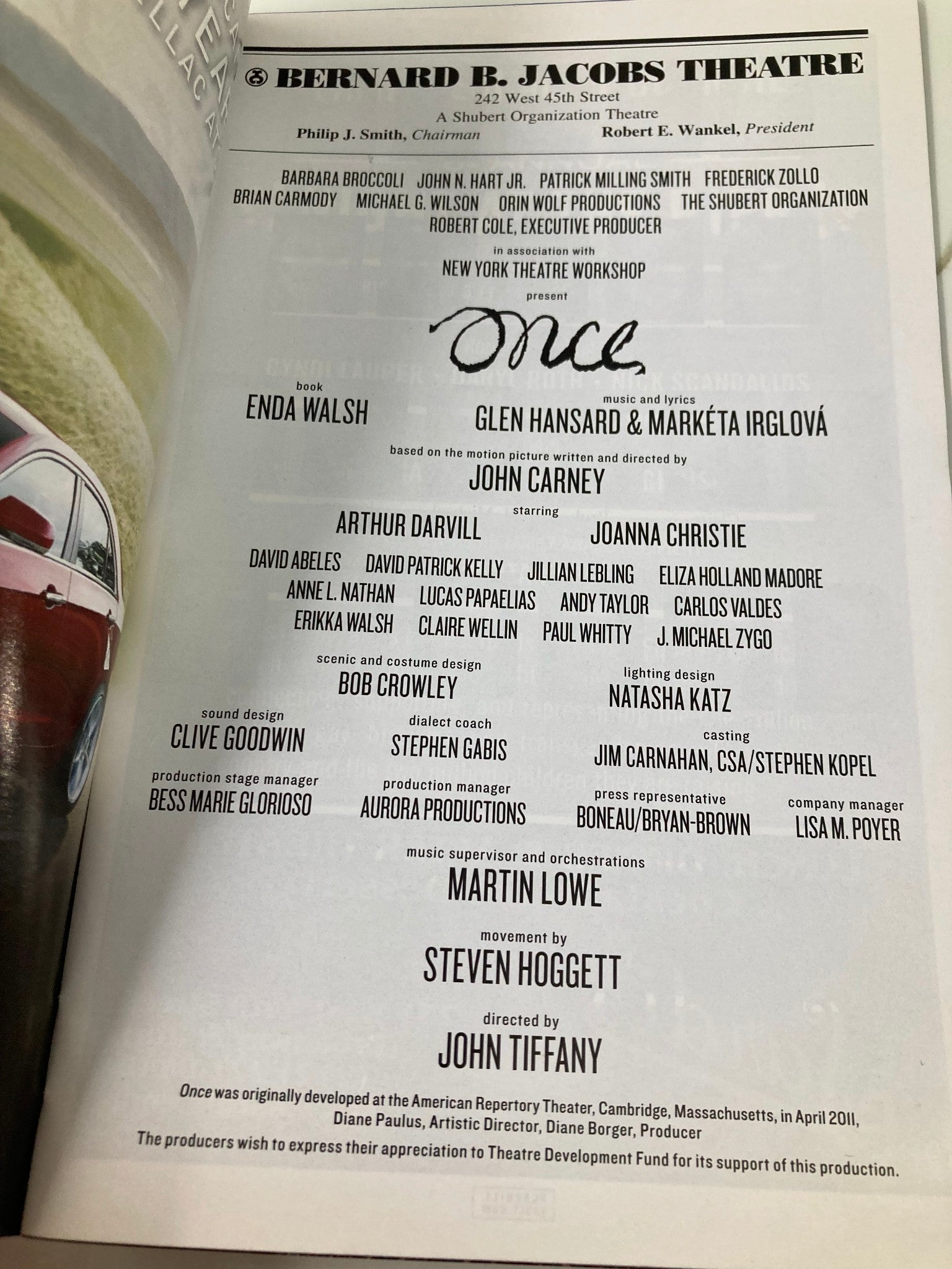 2013 Playbill Bernard B. Jacobs Theatre Arthur Darvill, Joanna Christie in Once