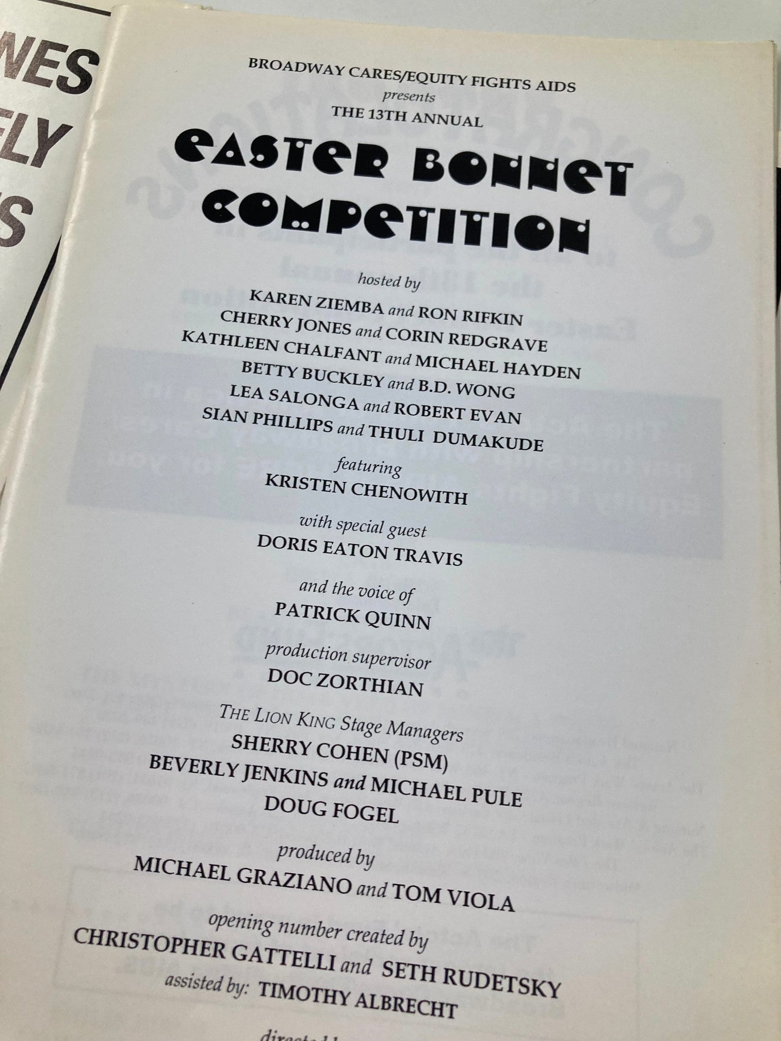 1999 Playbill New Amsterdam Theatre The 13th Annual Easter Bonnet Competition