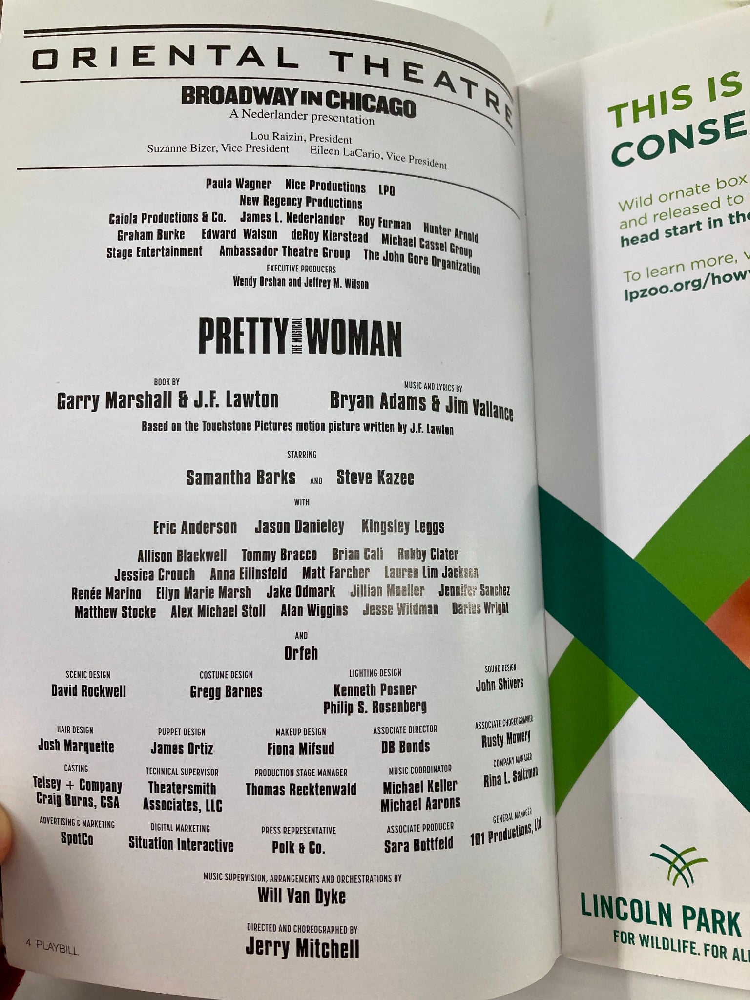 2018 Playbill Oriental Theatre Samantha Barks and Steve Kazee in Pretty Woman