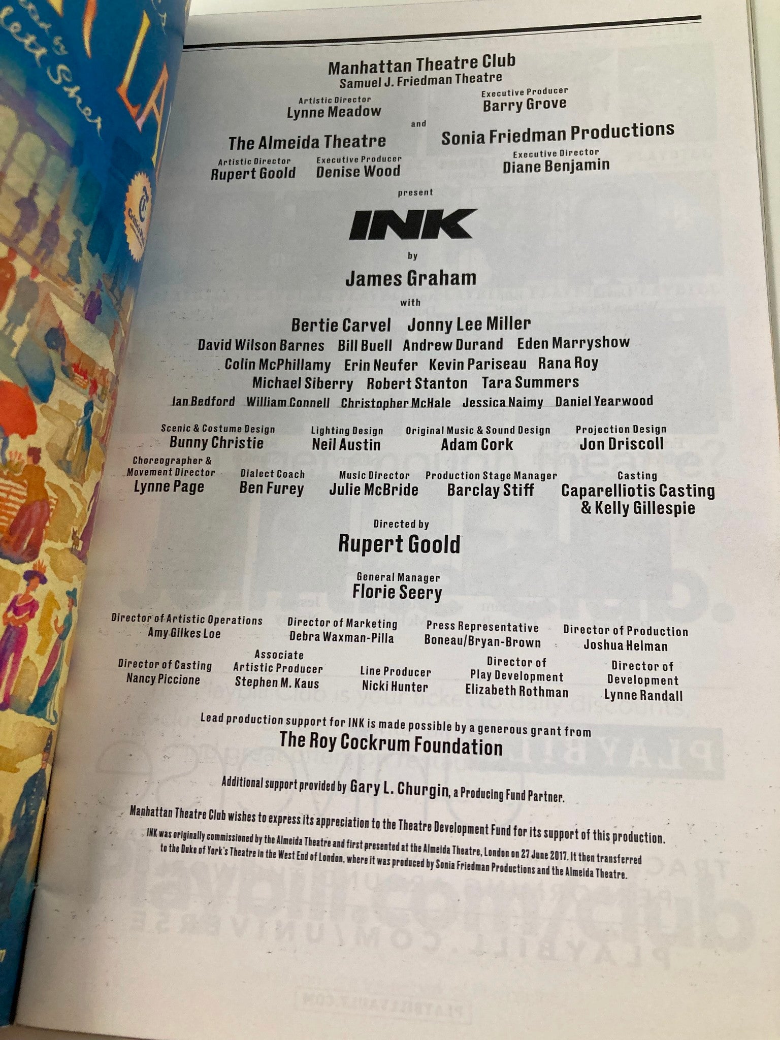 2019 Playbill Manhattan Theatre Club Bertie Carvel, Johnny Lee Miller in Ink