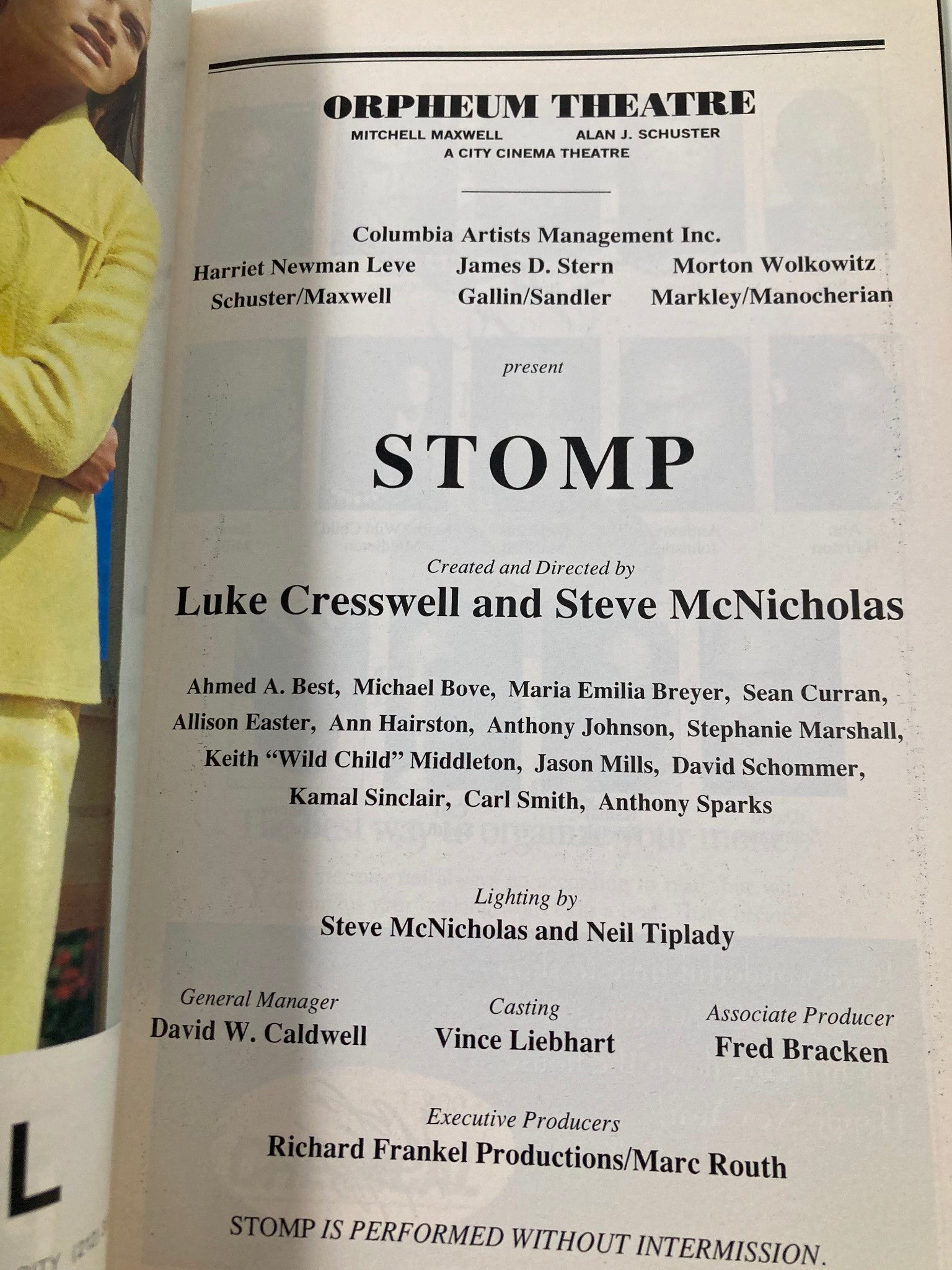 1996 Playbill Orpheum Theatre Ahmed A. Best, Michael Bove in Stomp