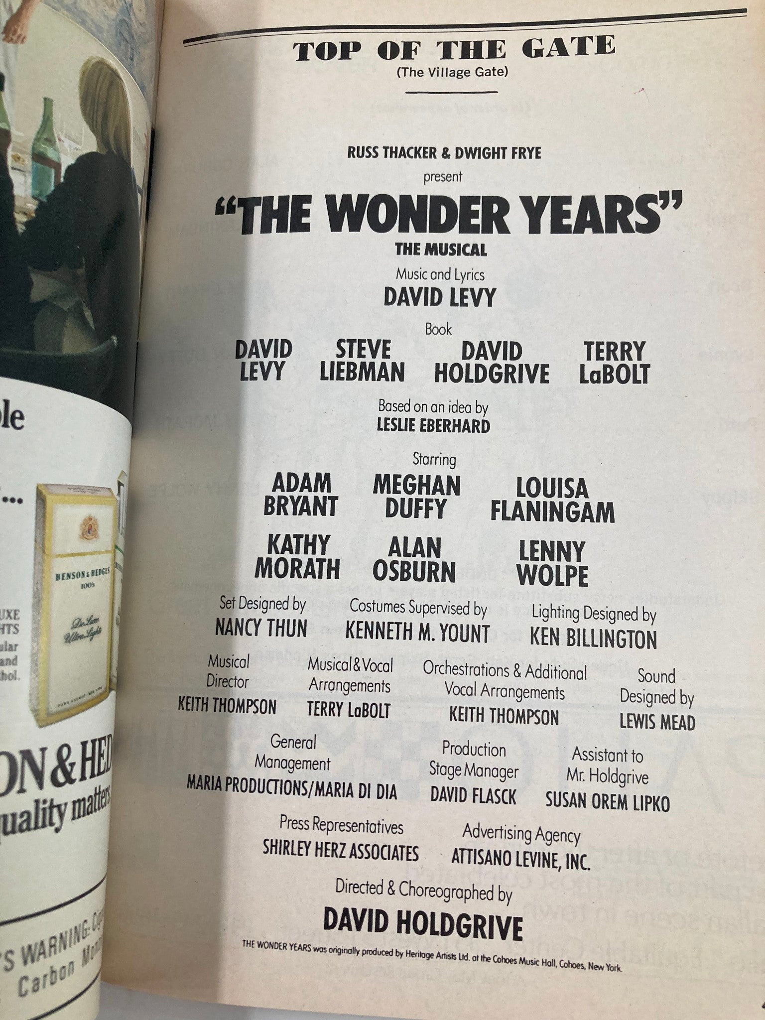 1988 Playbill Top Of The Gate Adam Bryant in The Wonder Years The Musical