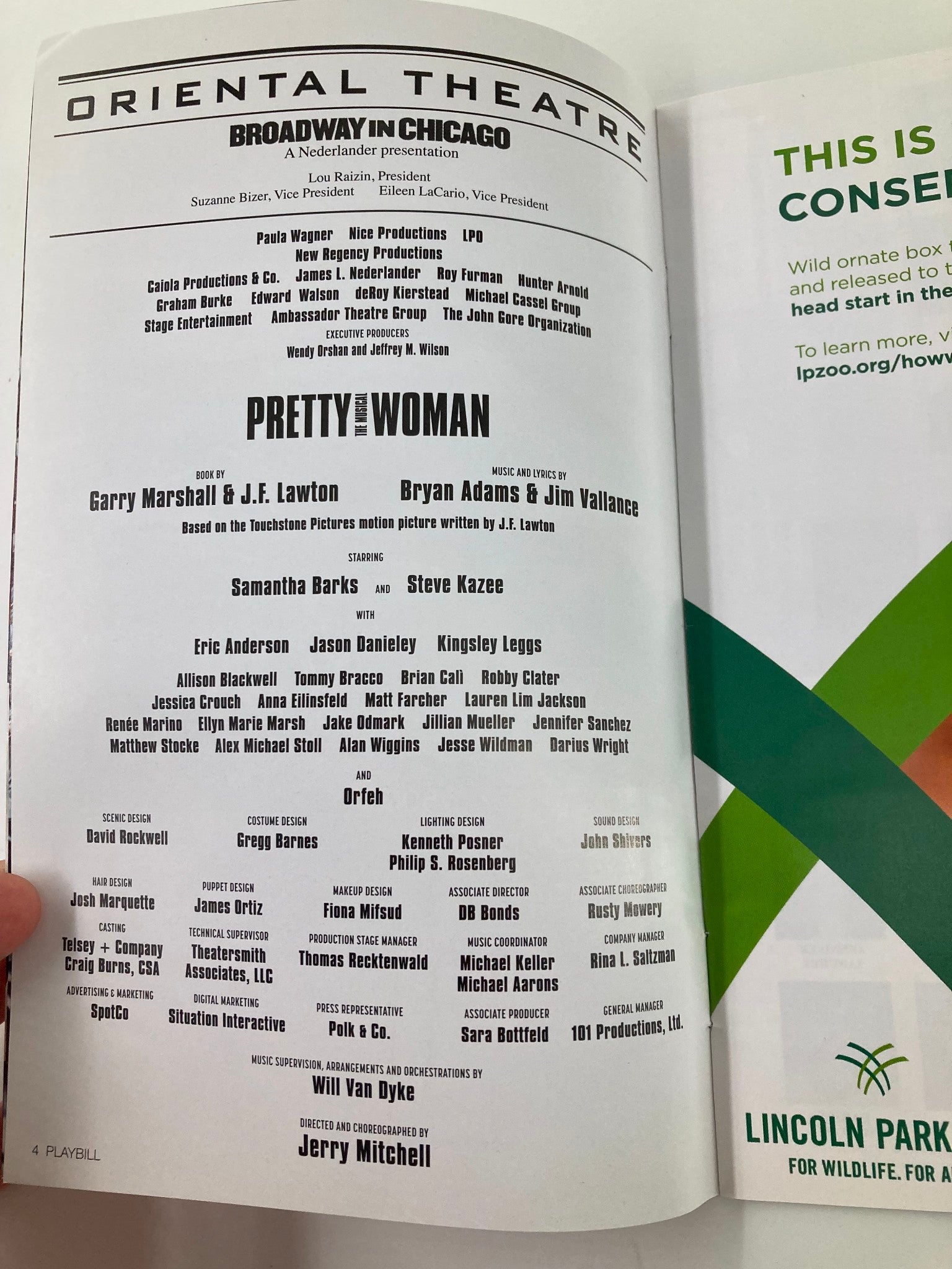 2018 Playbill Oriental Theatre Samantha Barks, Steve Kazee in Pretty Woman