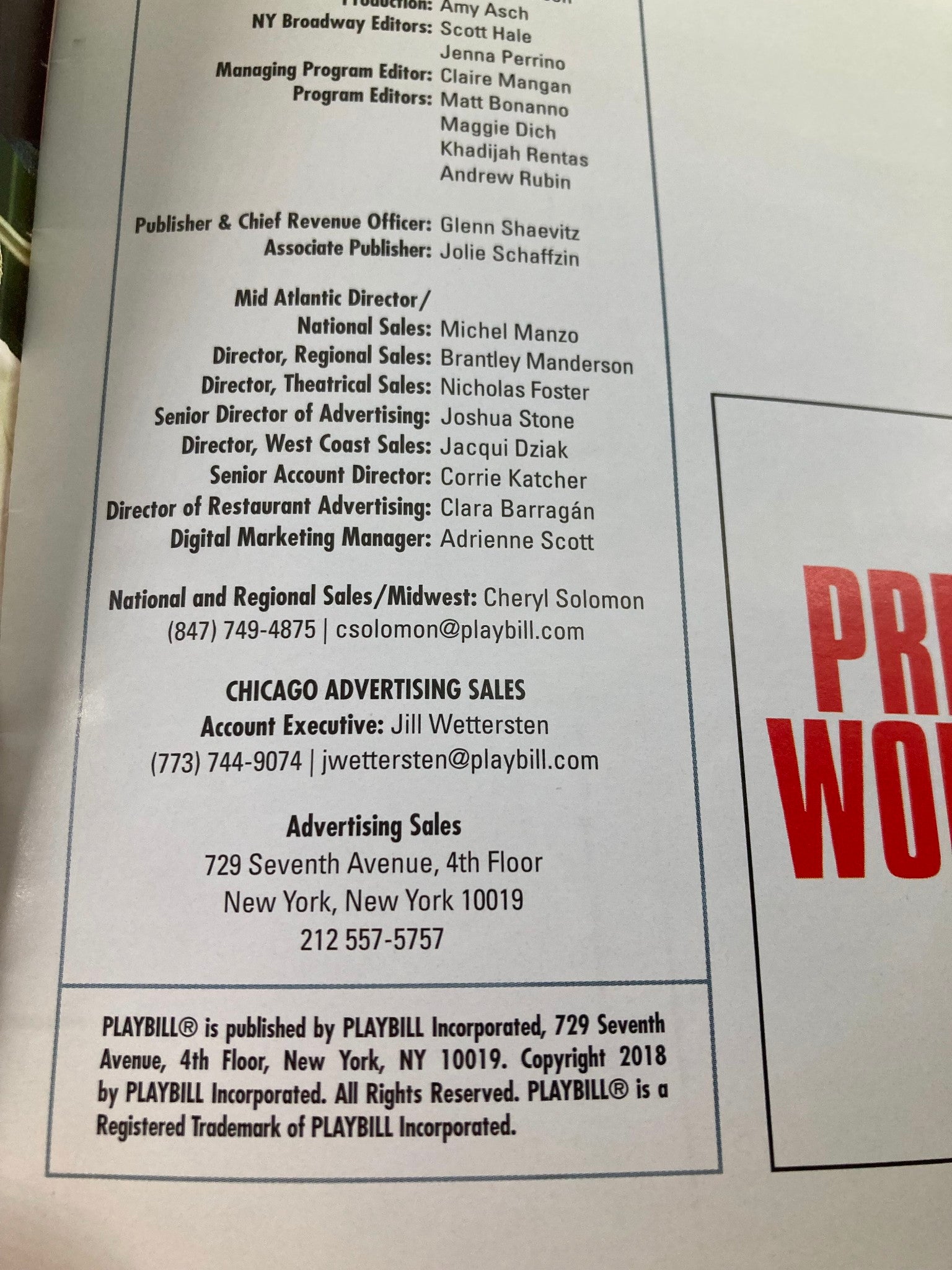 2018 Playbill Oriental Theatre Samantha Barks, Steve Kazee in Pretty Woman