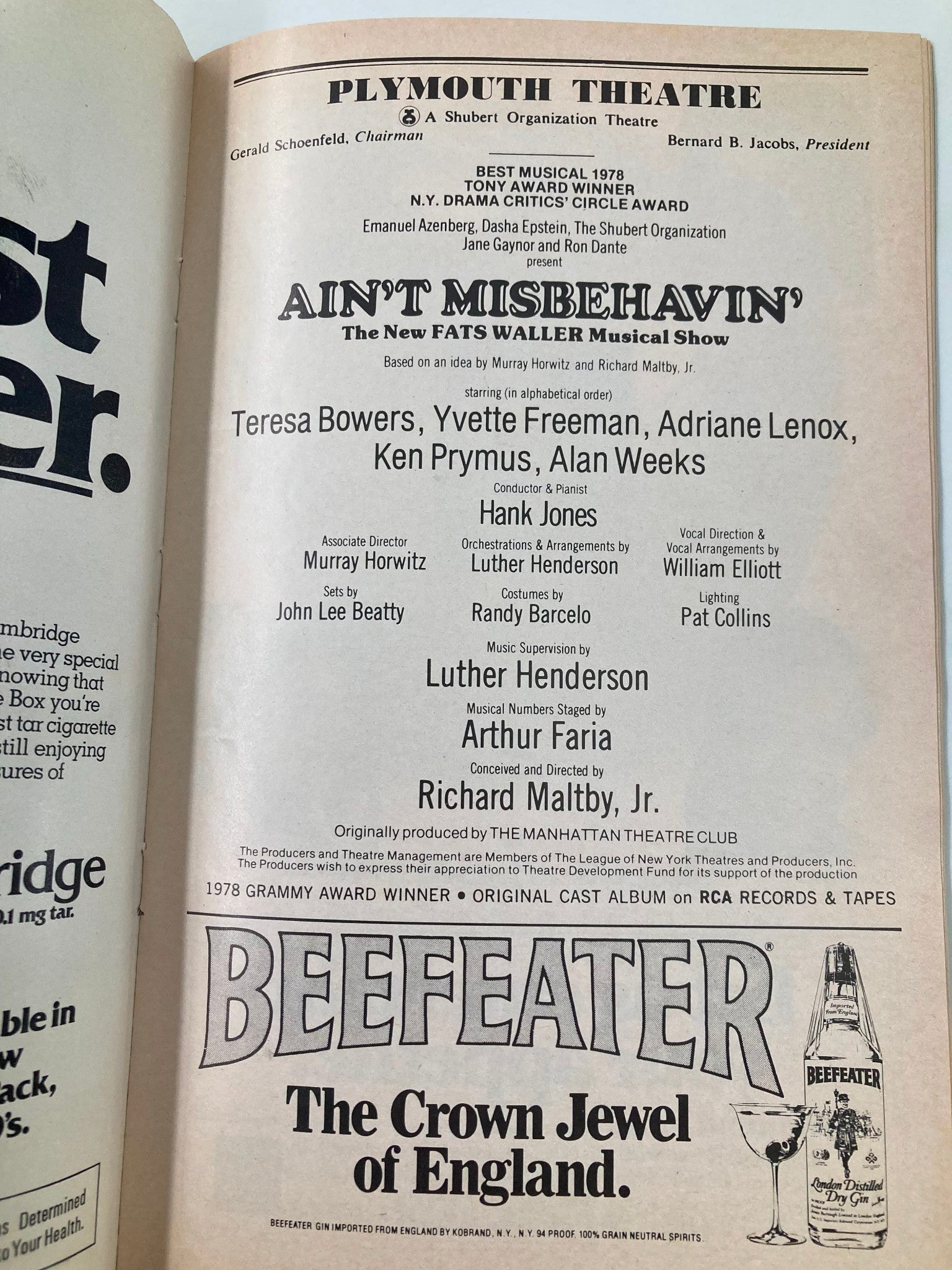 1980 Playbill Plymouth Theatre Teresa Bowers, Alan Weeks in Ain't Misbehavin'