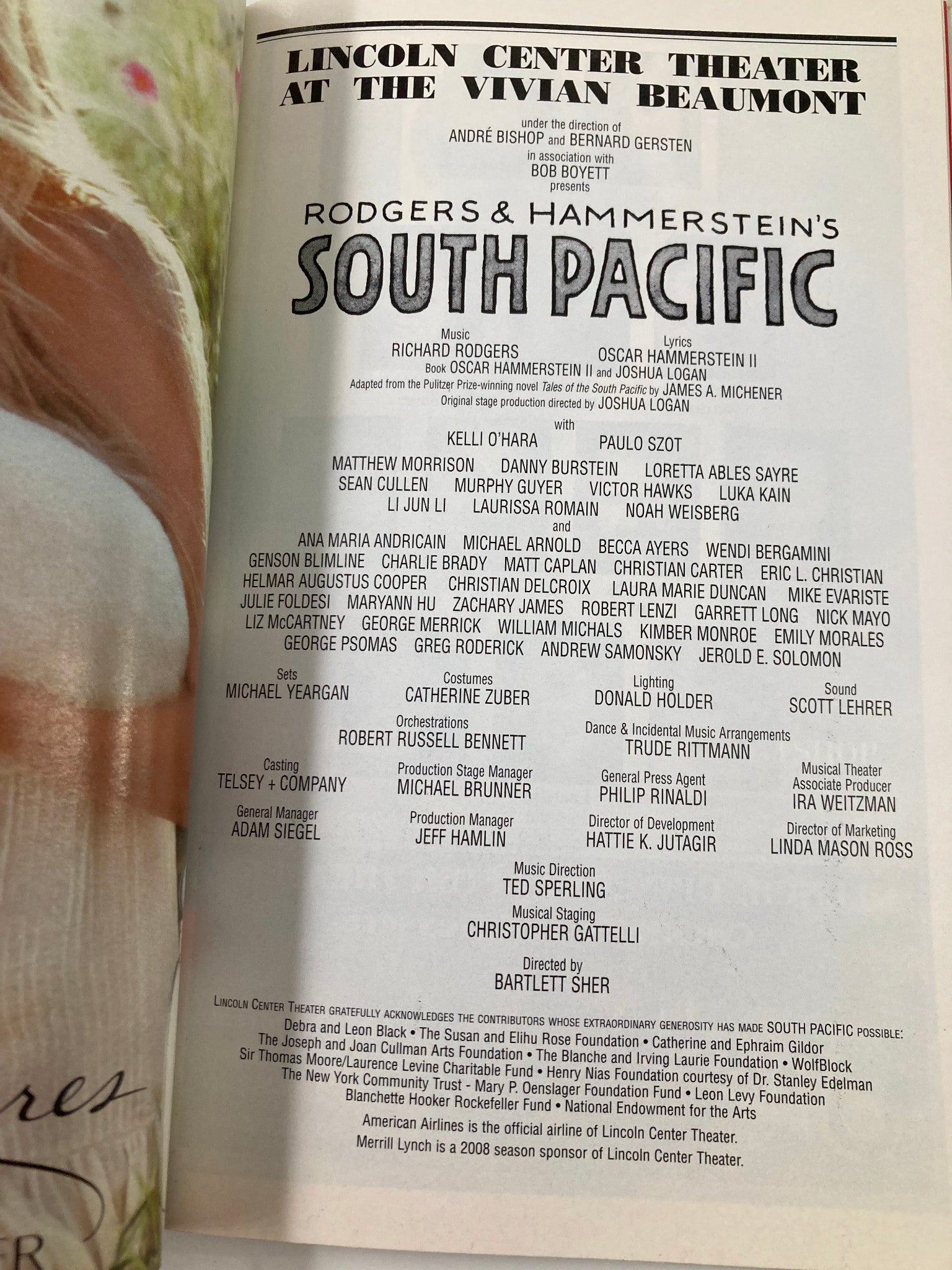 2008 Playbill Lincoln Center Theater Kell O'Hara, Paulo Szot in South Pacific