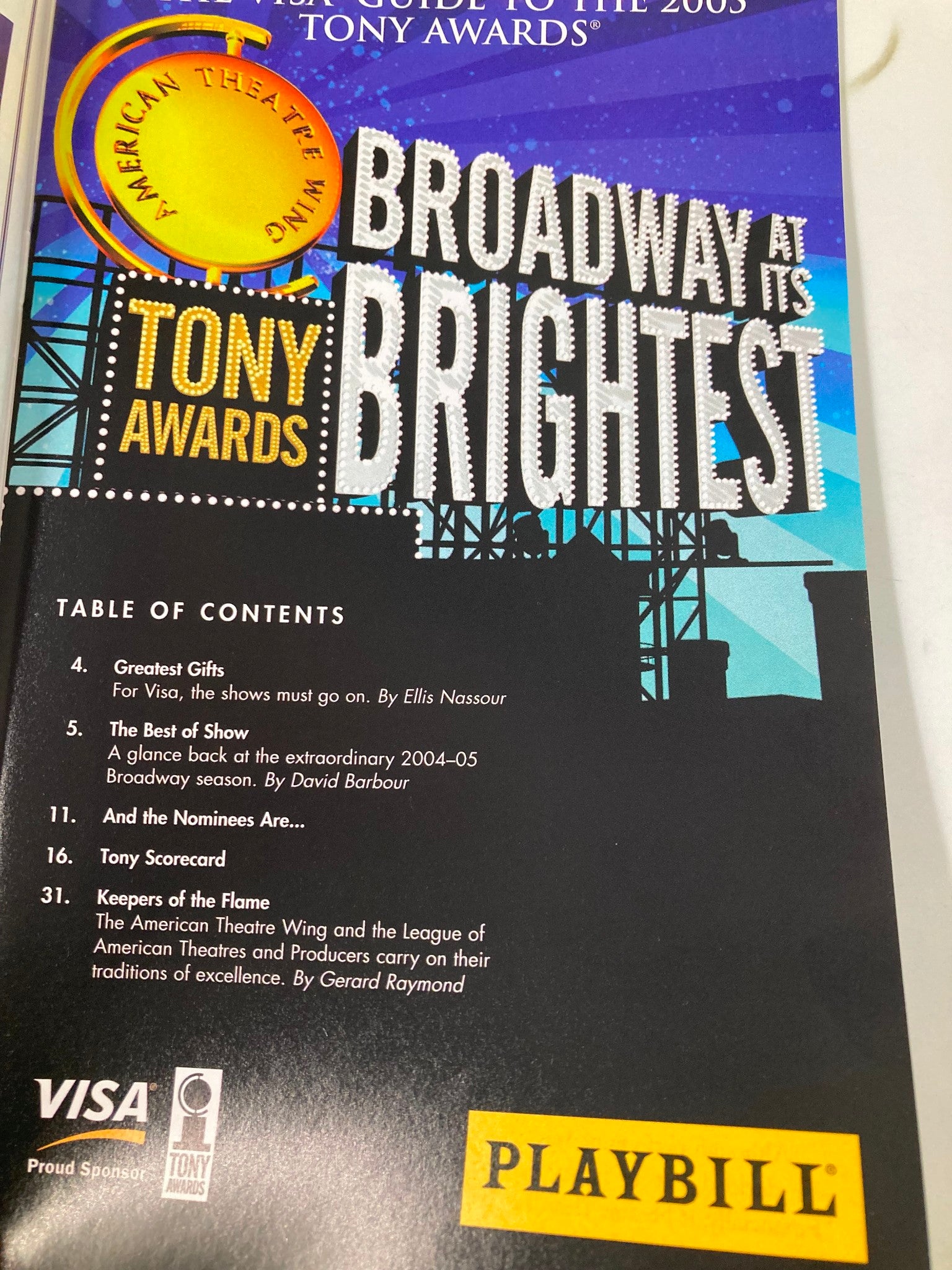 2005 Playbill The Visa Guide To The 2005 Tony Awards American Theatre Wing VG