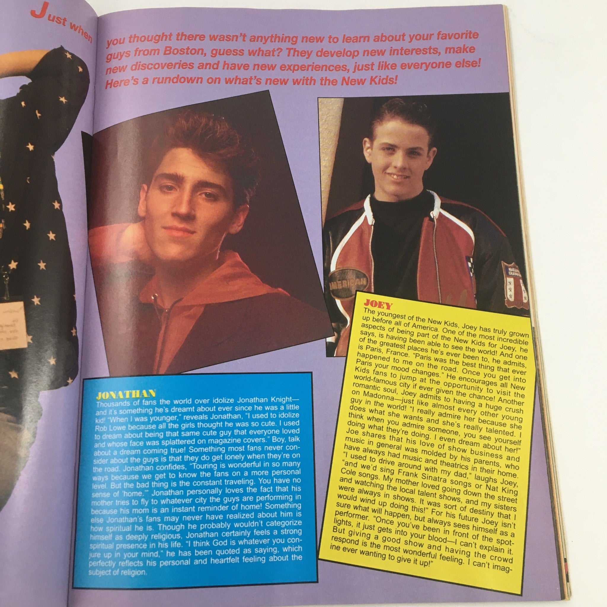 Article on New Kids on the Block in Teen Set Magazine October 1991, featuring Jonathan and Joey, detailing their growth and connection with fans.