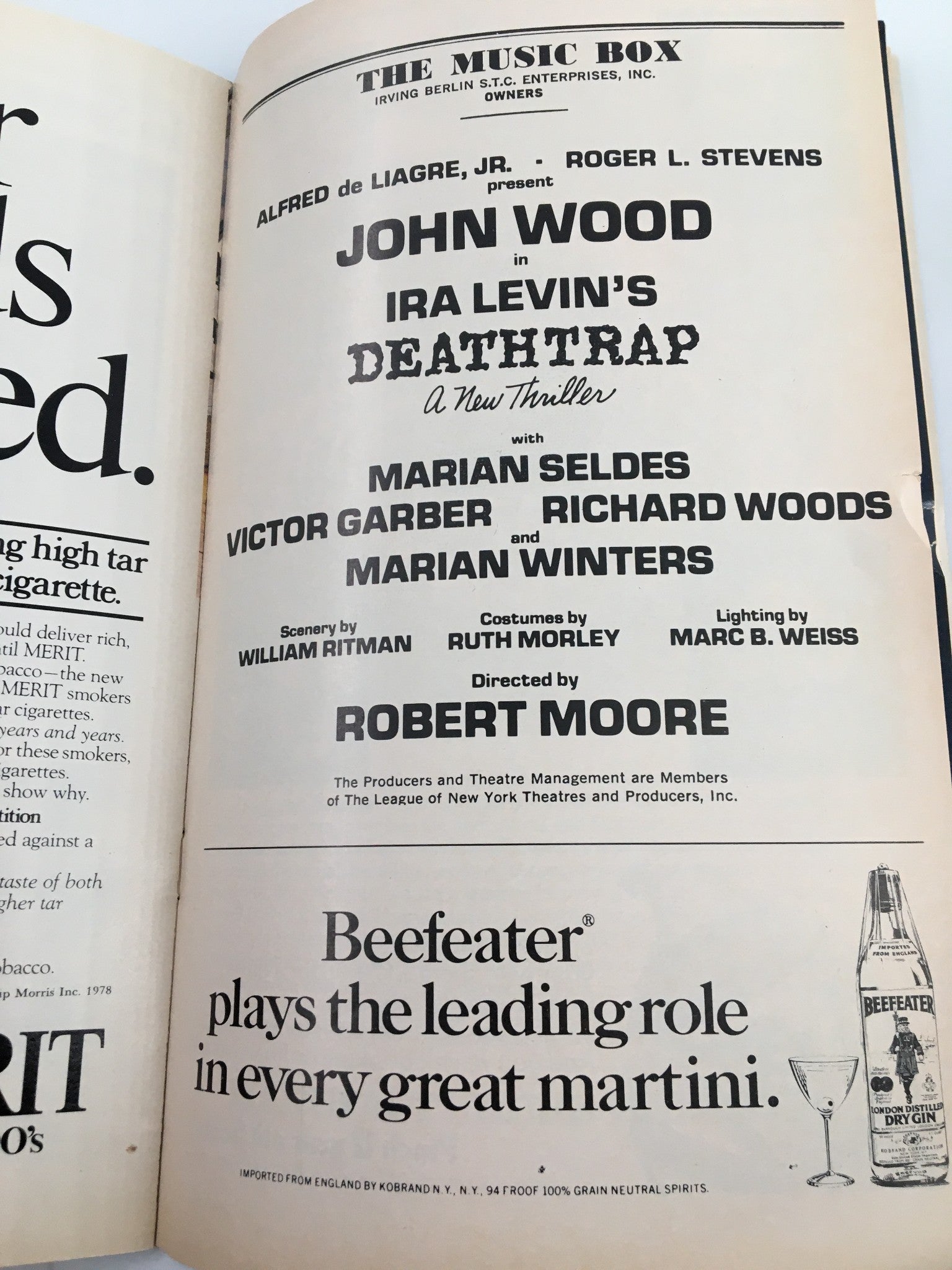 1978 Playbill The Music Box John Wood, Marian Selders in Ira Levin's Deathtrap