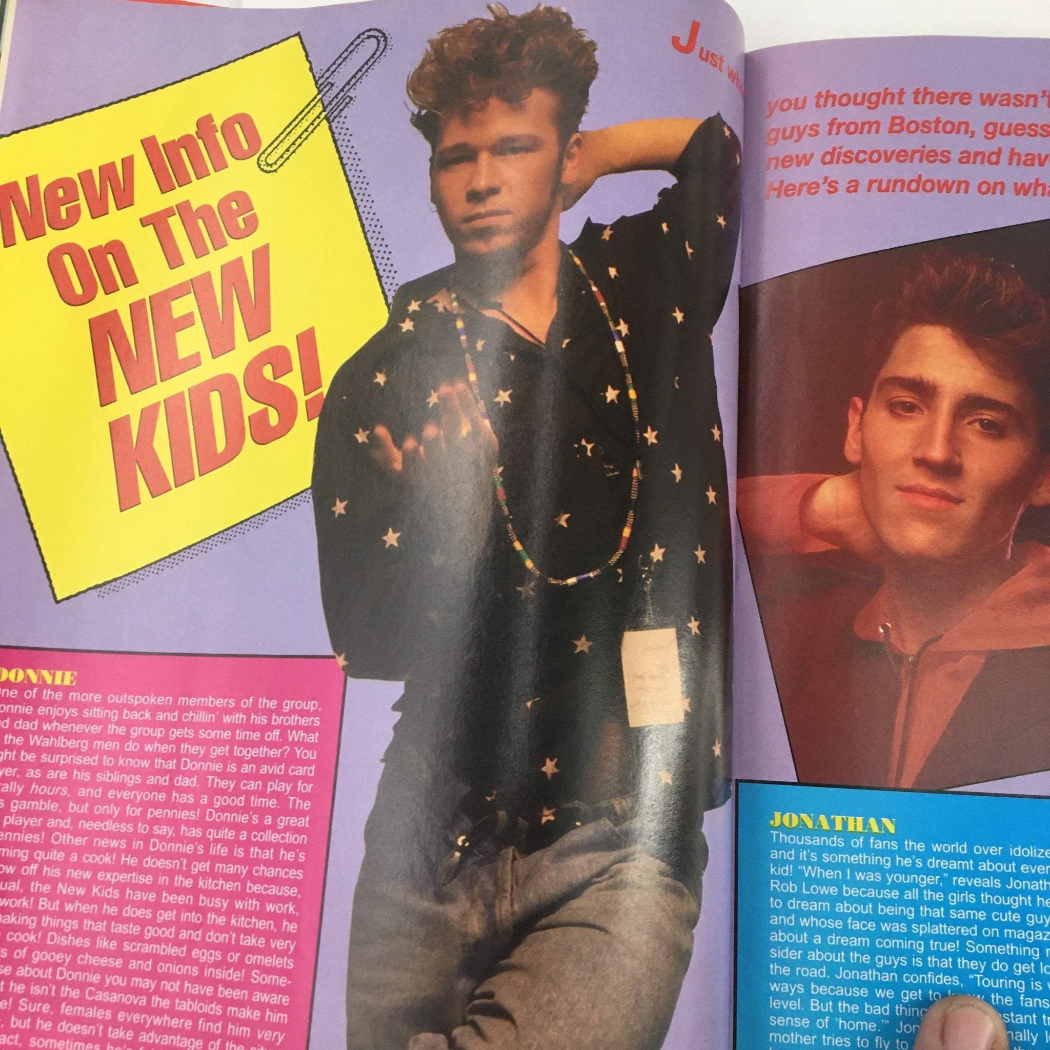 Teen Set Magazine October 1991 featuring New Kids on the Block with colorful graphics and text highlighting profiles of band members Donnie and Jonathan.
