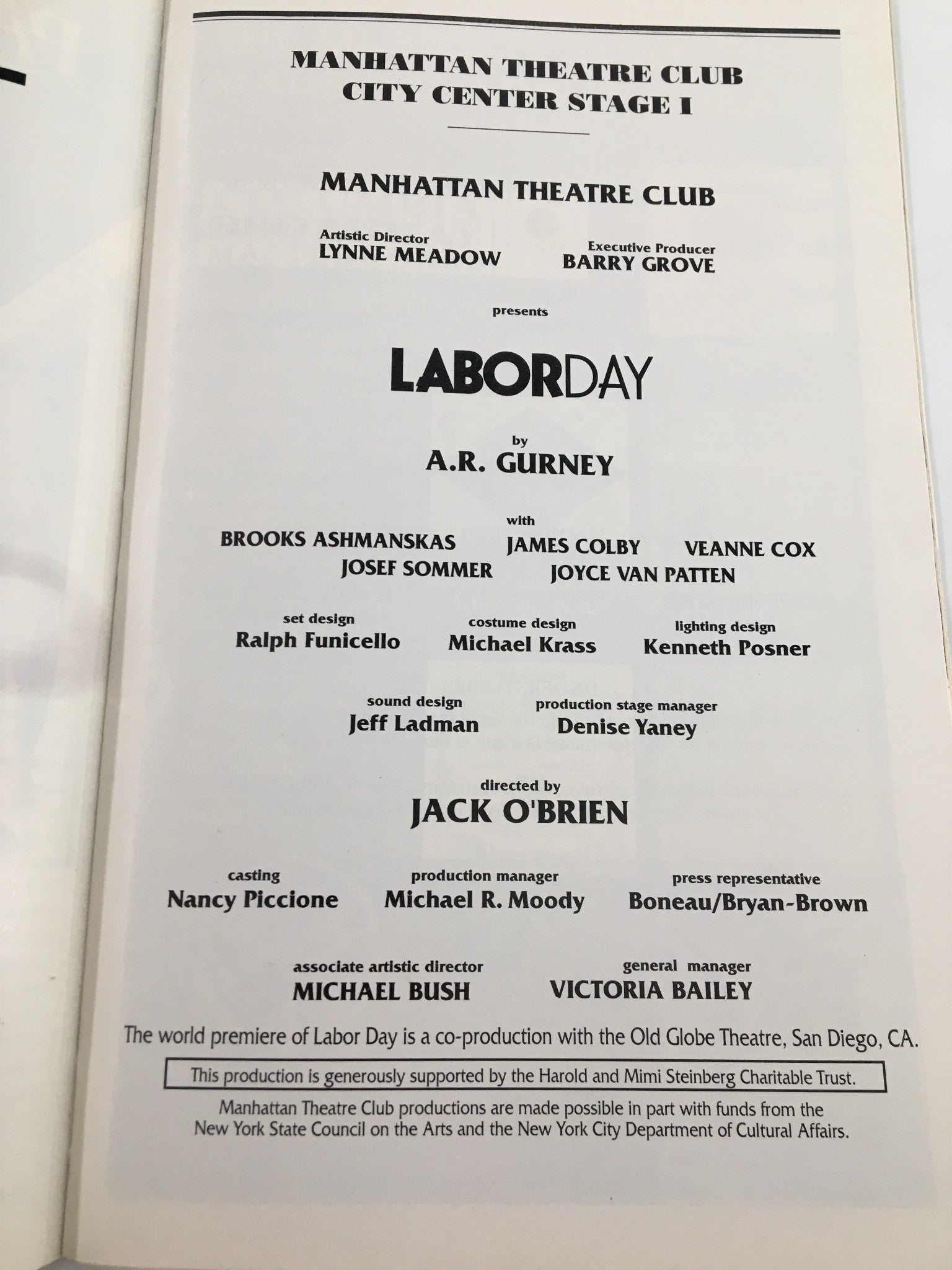 1998 Playbill Manhattan Theatre Club Brooks Ashmanskas in Labor Day