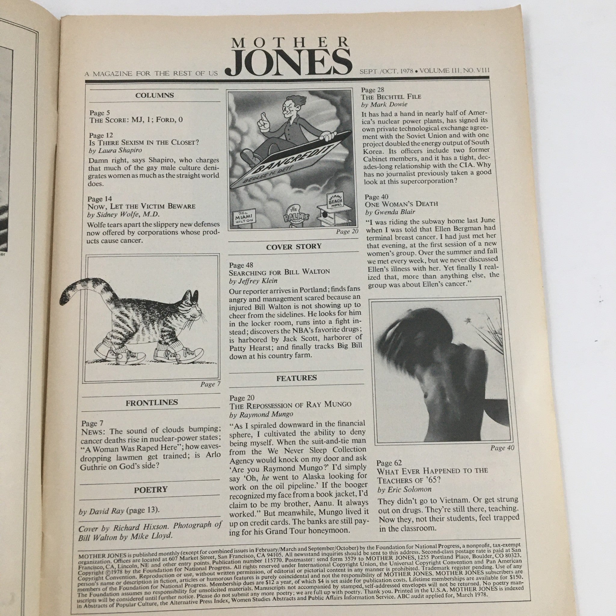 Mother Jones Magazine September 1978 Searching for Bill Walton & A Woman's Death