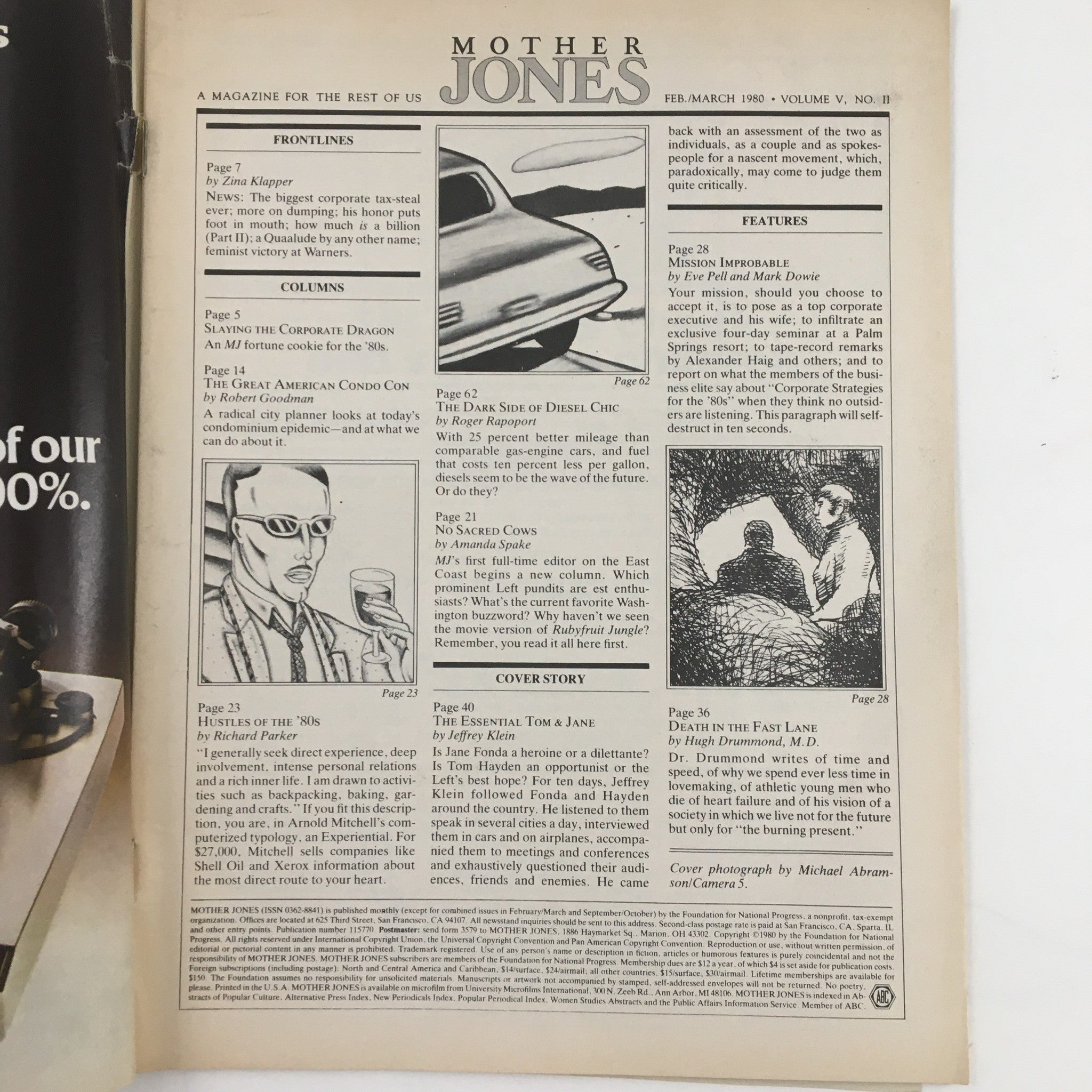 Mother Jones Magazine February 1980 Tom Hayden and Jane Fonda No Label