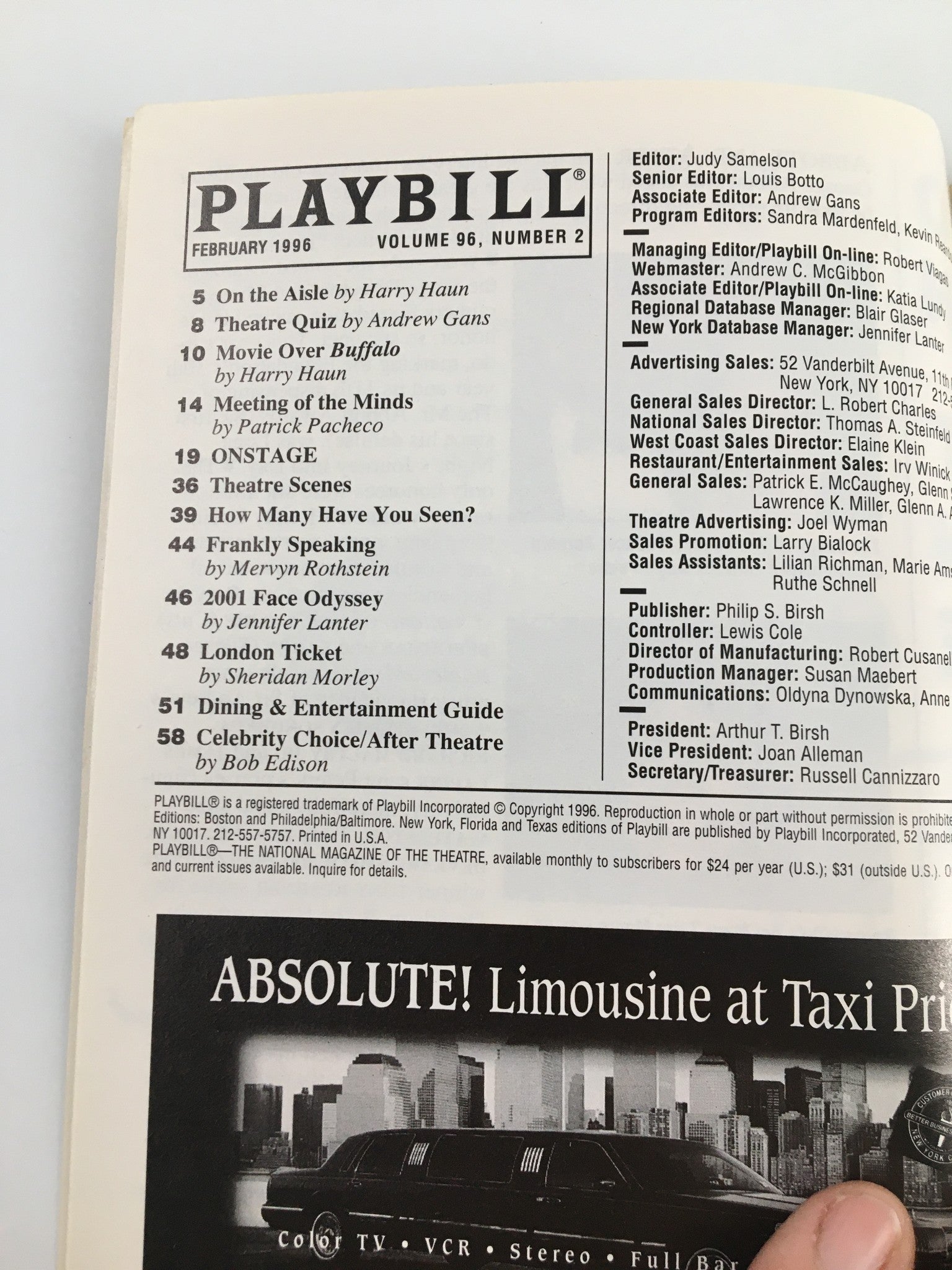 1996 Playbill Variety Arts Theatre Valerie Harper in Death Defying Acts