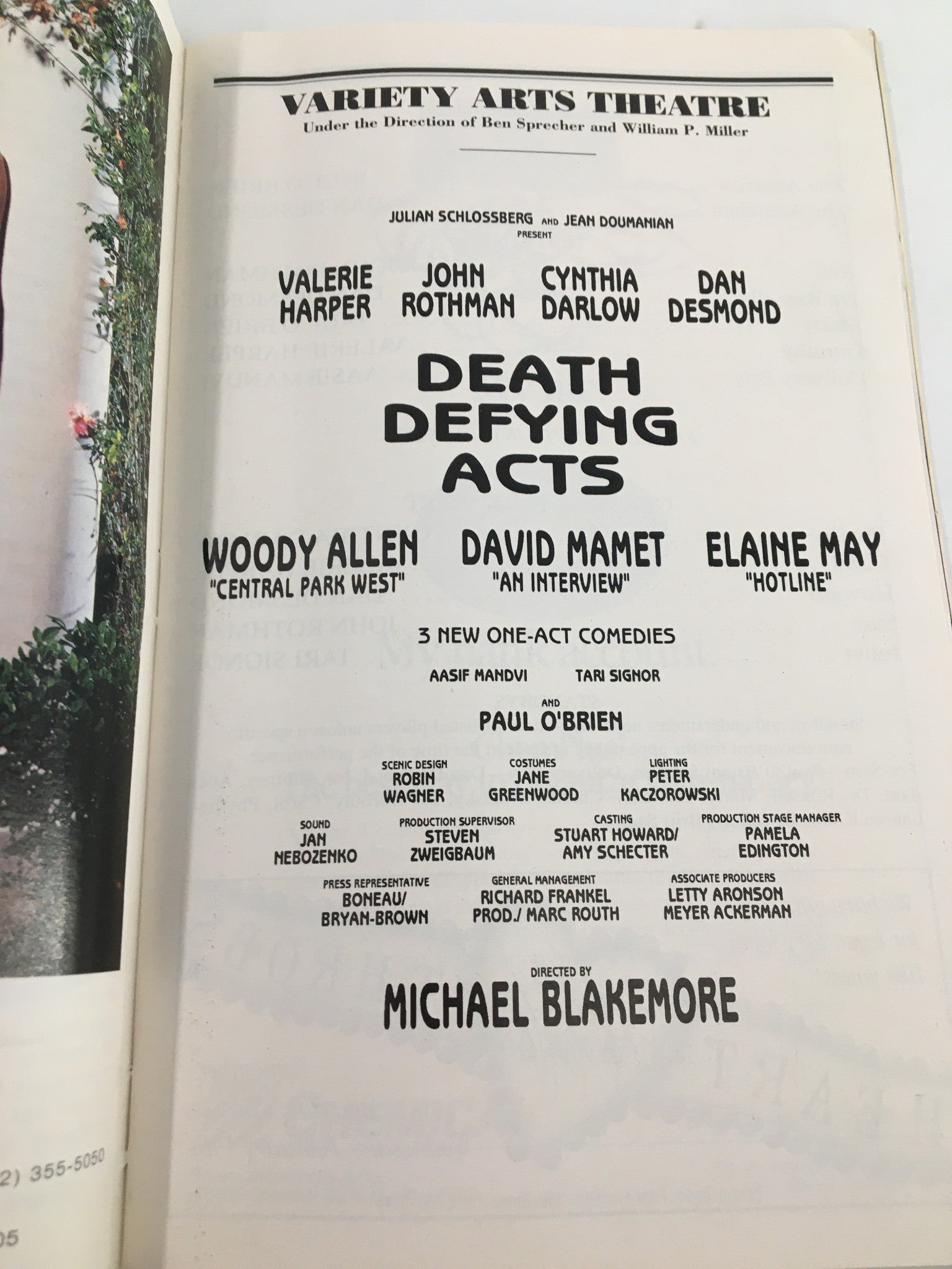 1996 Playbill Variety Arts Theatre Valerie Harper in Death Defying Acts