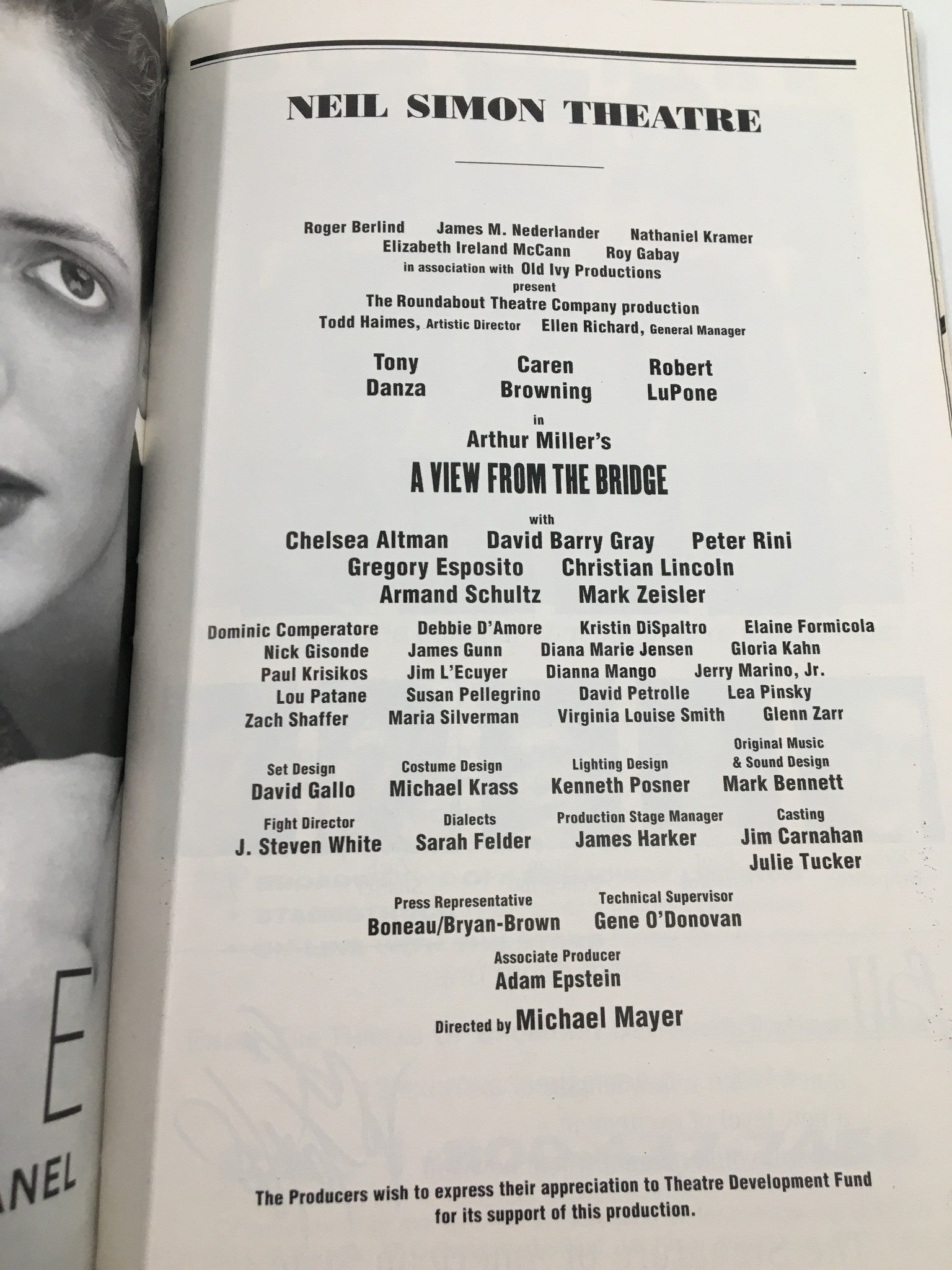 1998 Playbill Neil Simon Theatre Tony Danza in A View From The Bridge