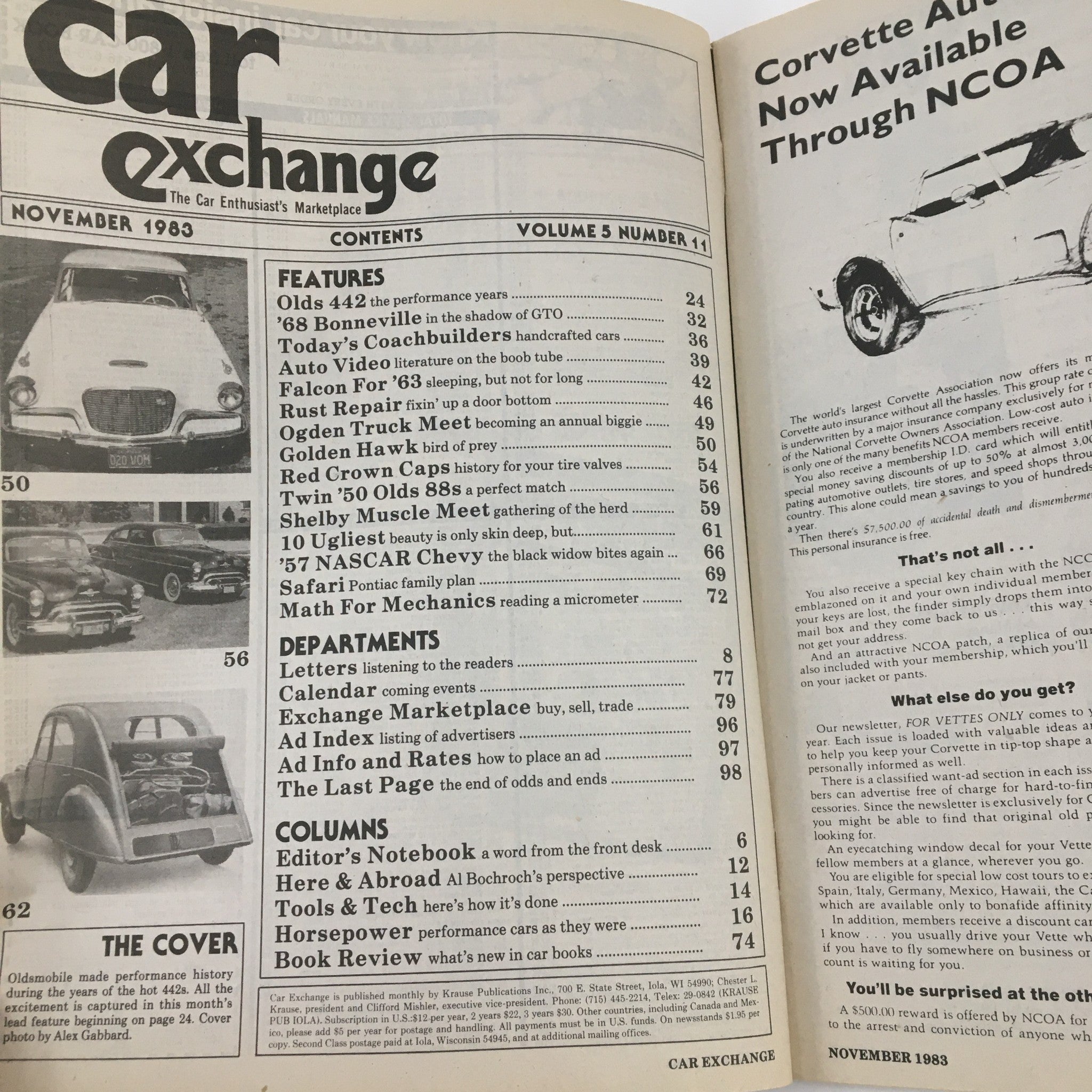 Car Exchange Magazine November 1983 Oldsmobile & Ford Falcon Fliptop No Label