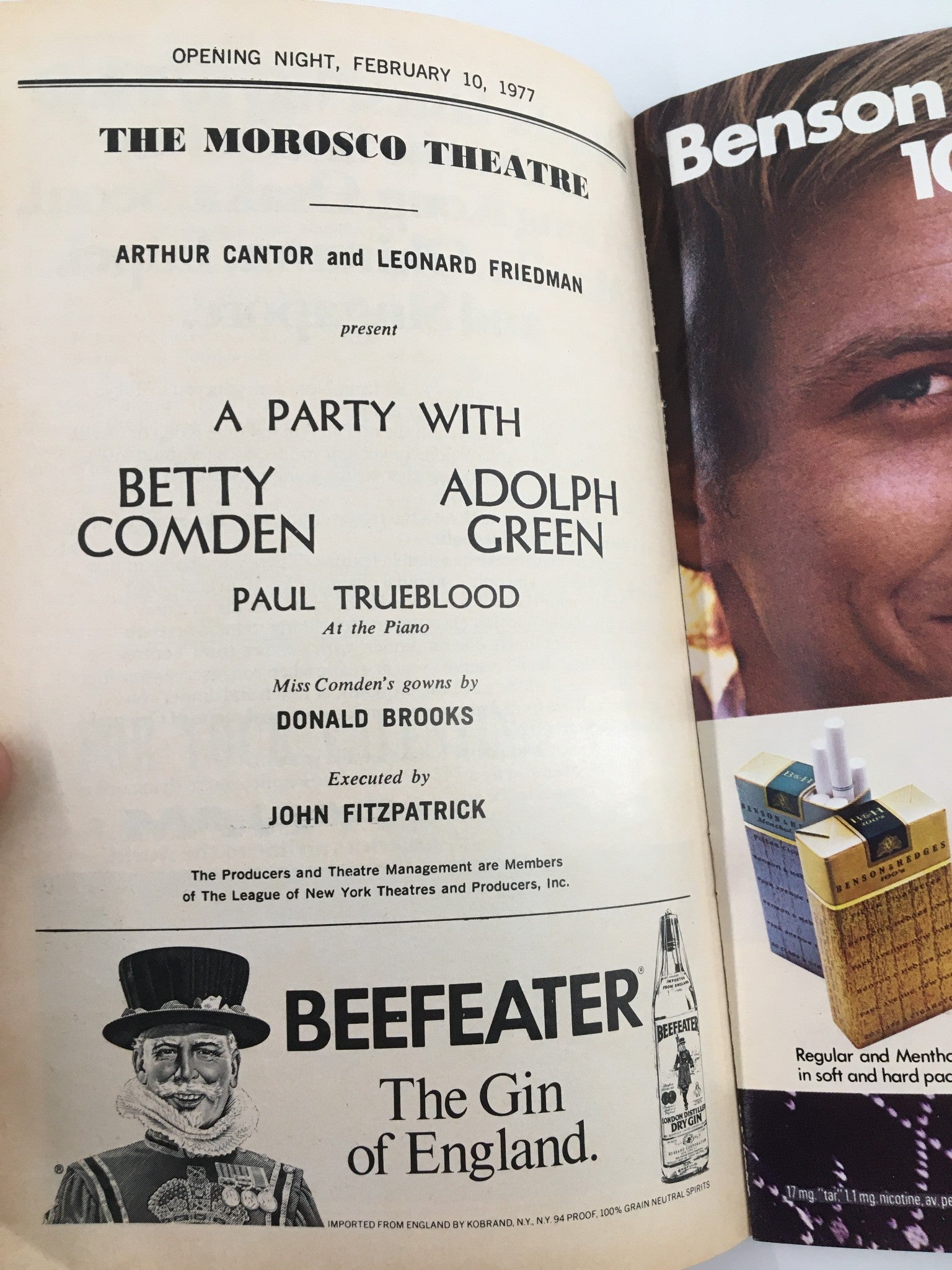 1977 Playbill The Morosco Theatre A Party With Betty Comden & Adolph Green