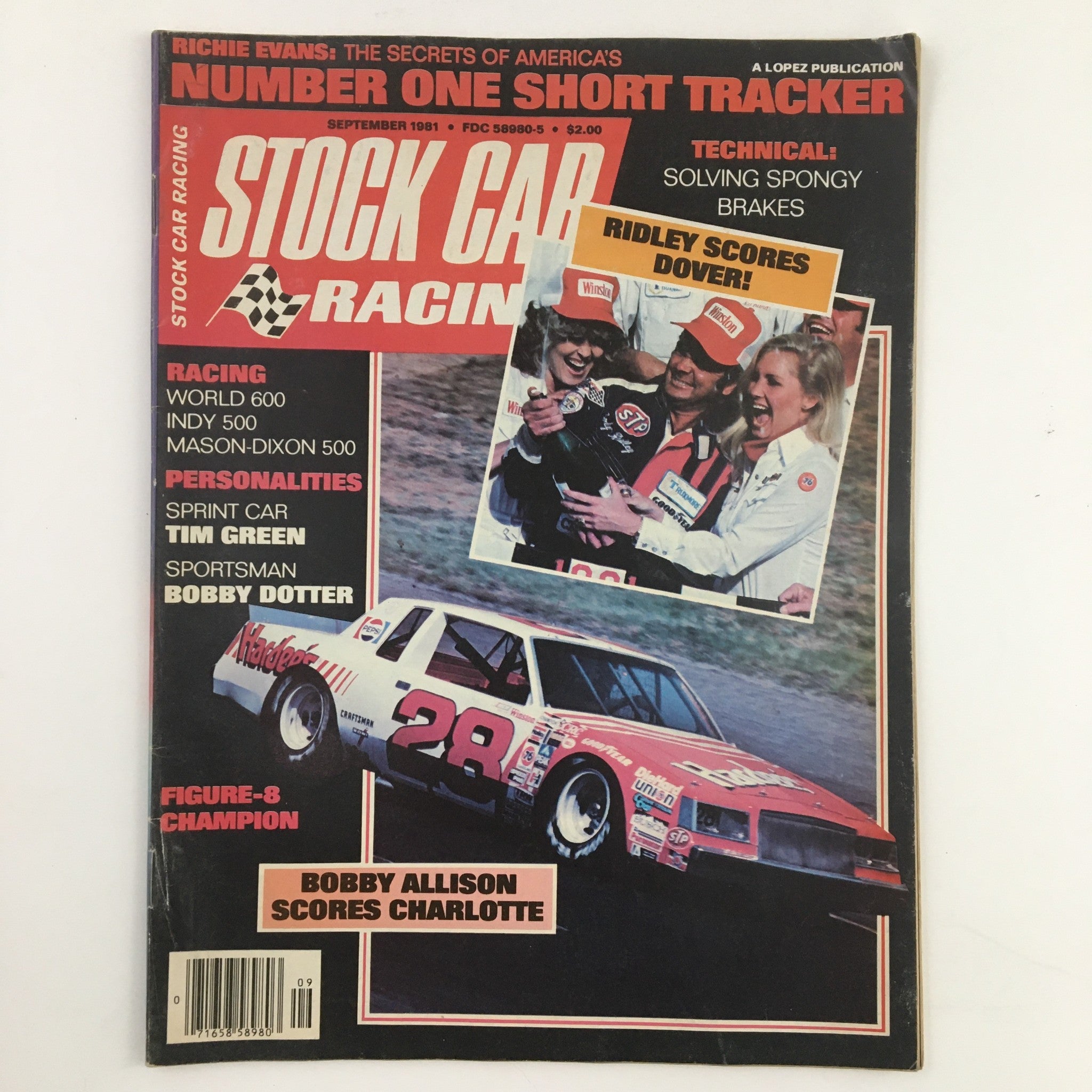 Stock Car Racing Magazine September 1981 featuring Bobby Allison Scores Charlotte. The cover highlights the excitement of stock car racing with visuals of Bobby Allison and his iconic car.