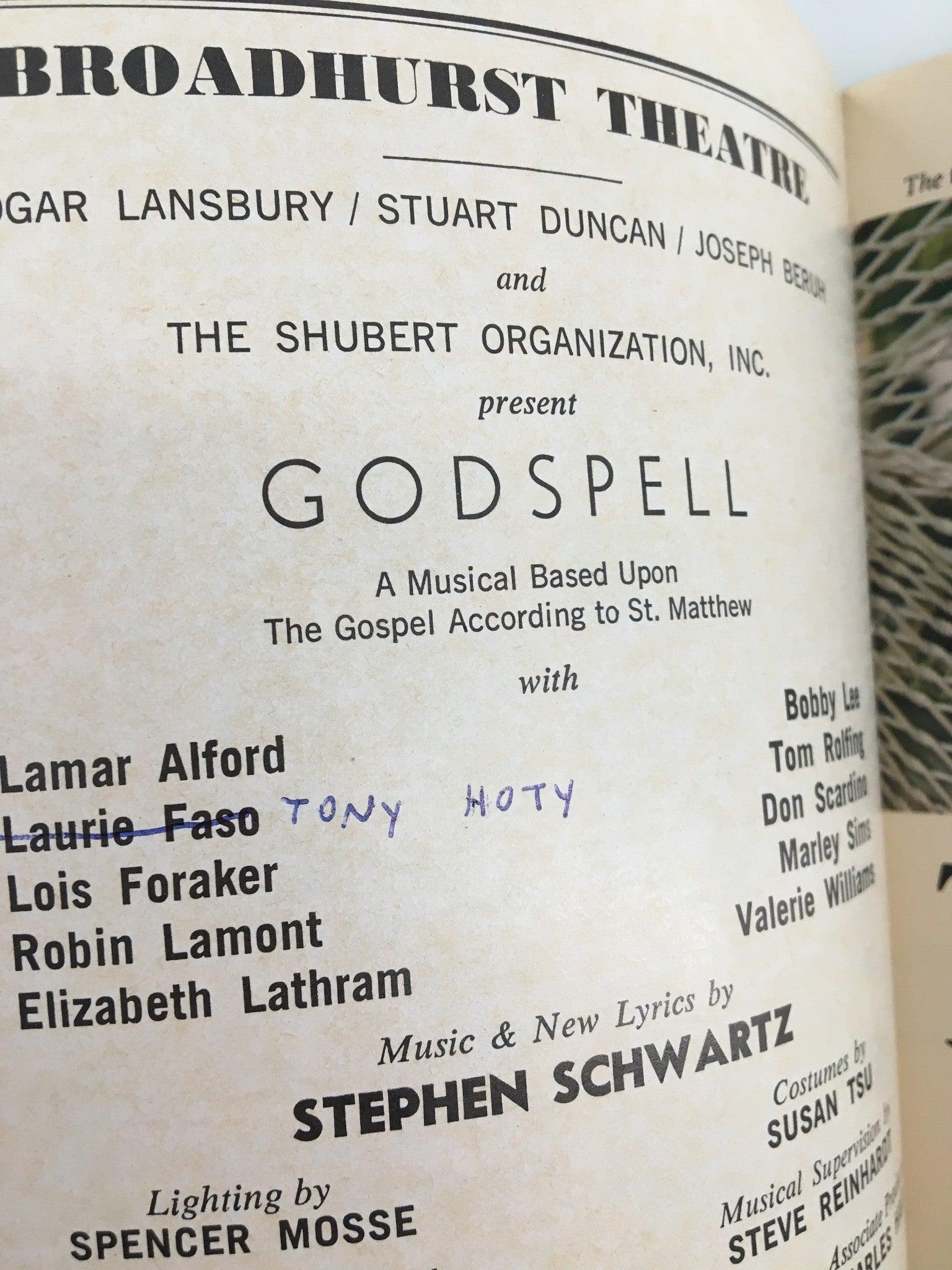 1976 Playbill Broadhurst Theatre Lamar Alford, Tony Hoty in Godspell