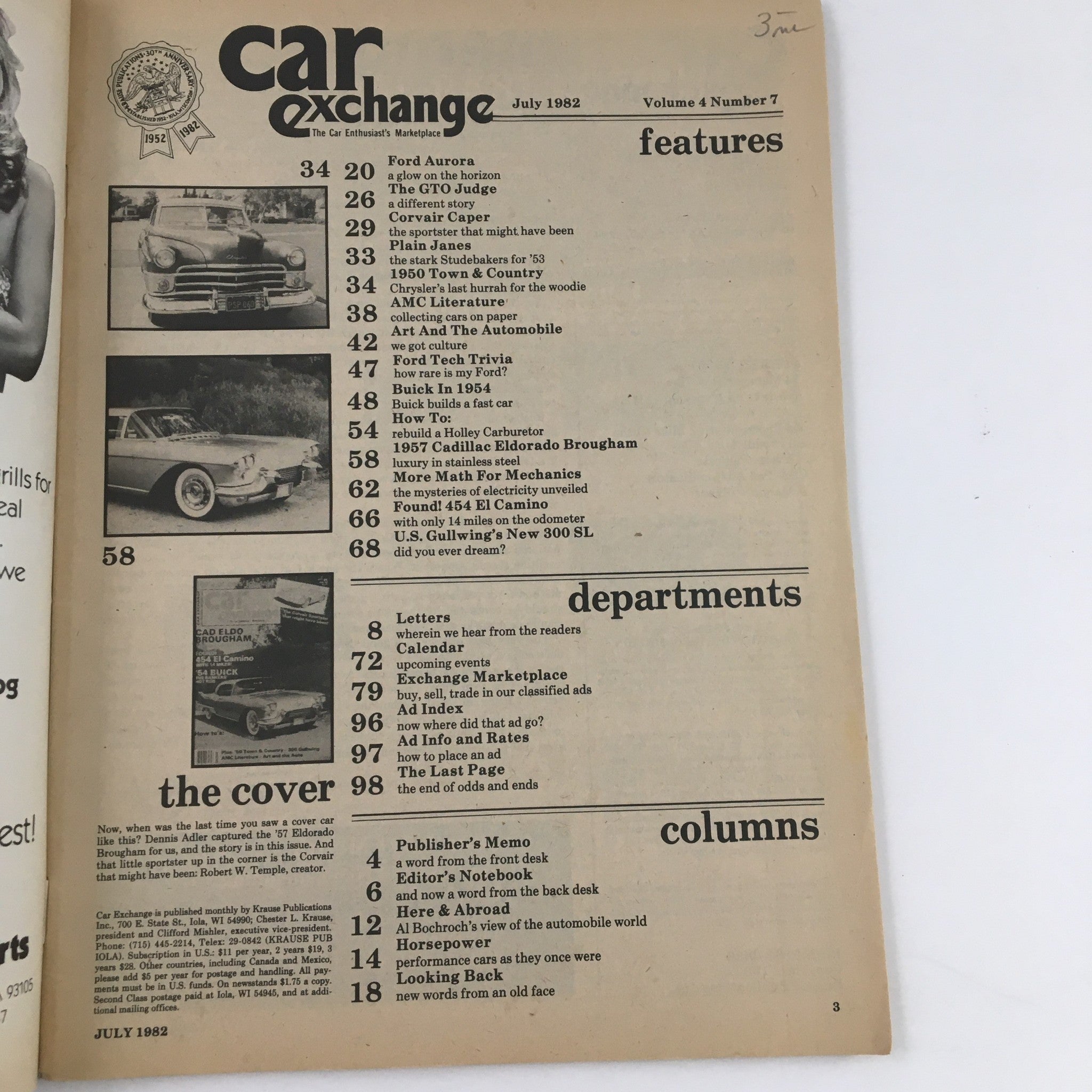 Car Exchange Magazine July 1982 Dennis Adler & '57 Eldorado Brougham No Label