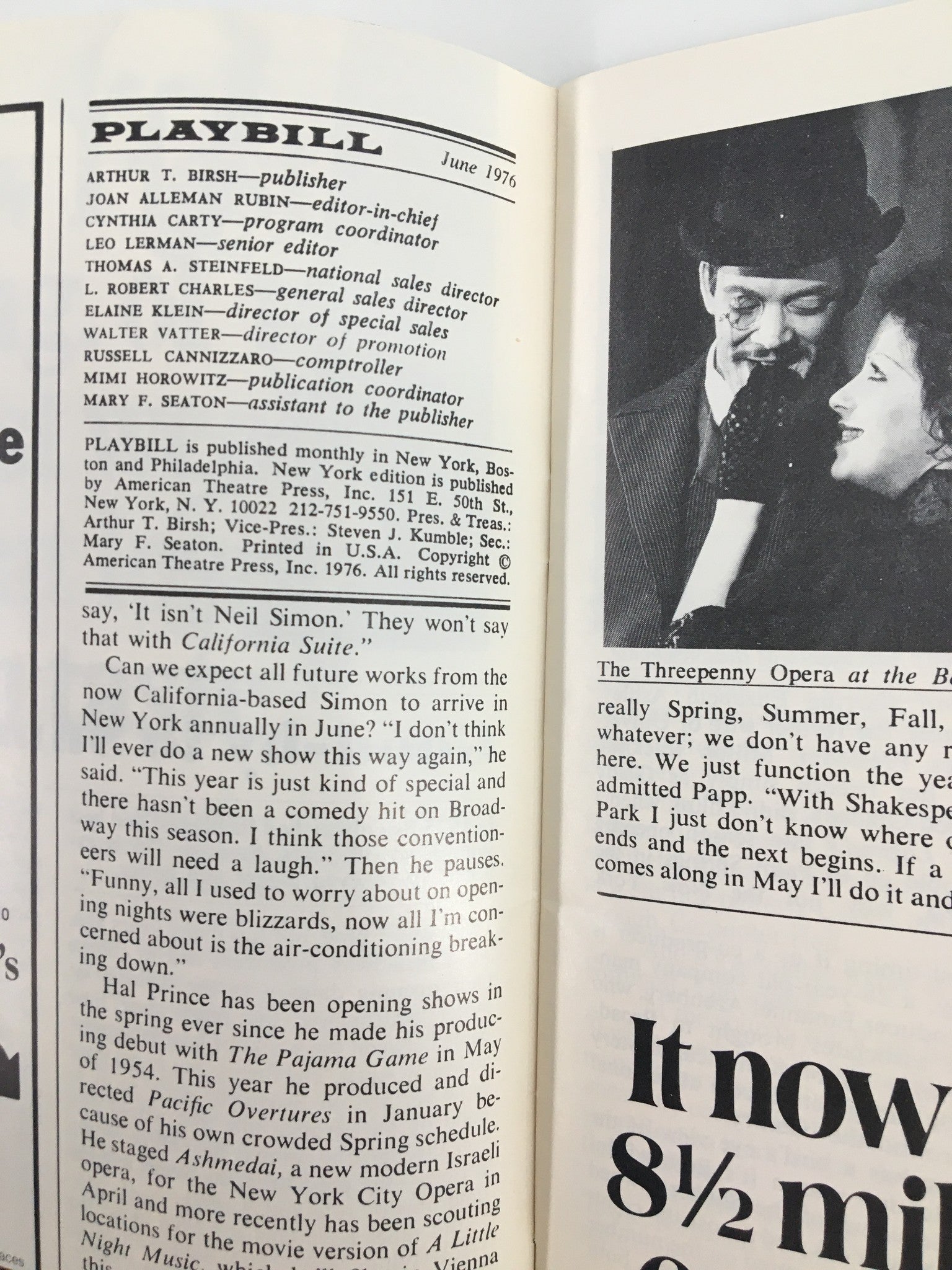 1976 Playbill The Music Box Ben Gazzara in Who's Afraid of Virginia Woolf?