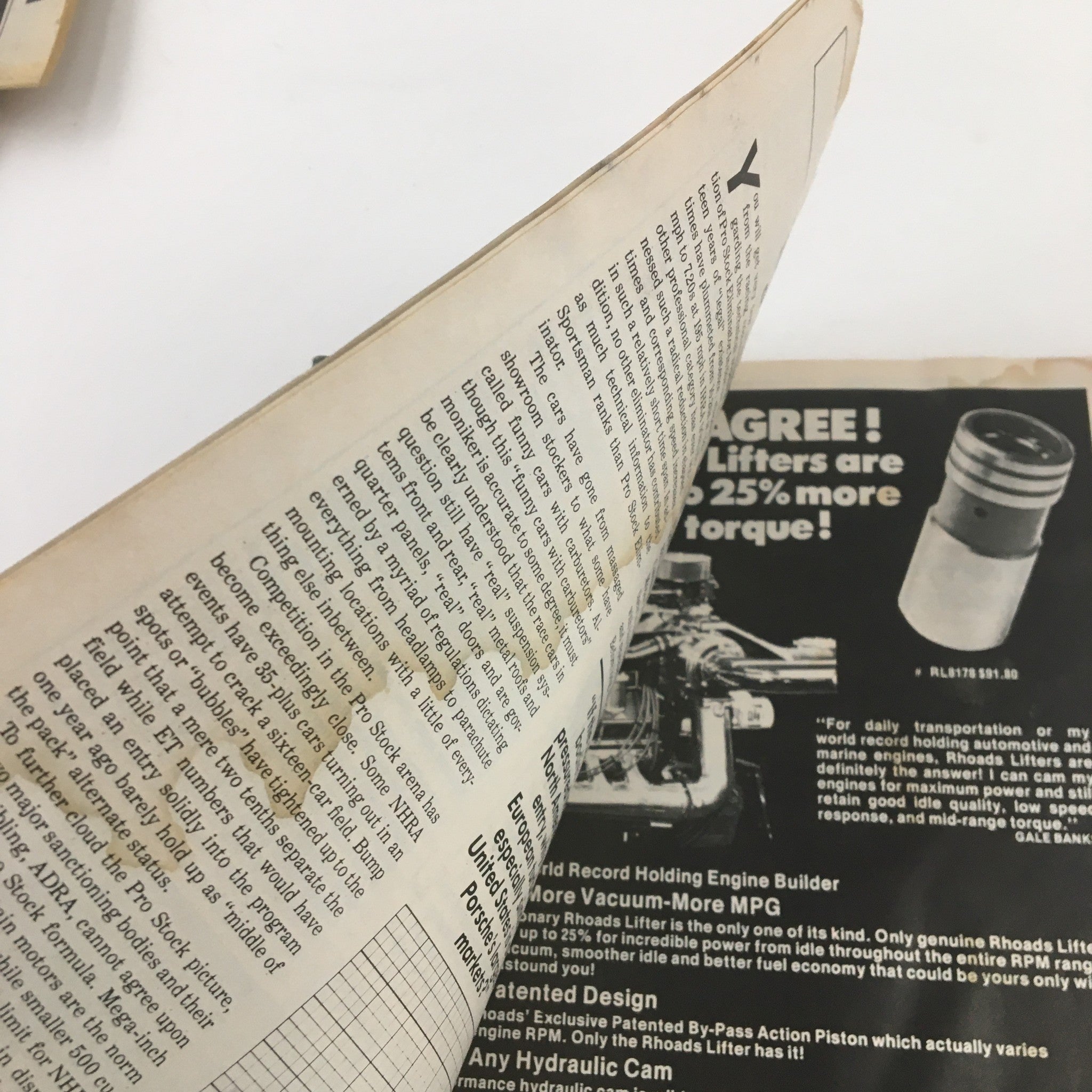 Inside page of Super Stock Magazine November 1986 featuring text about drag racing techniques and tips, highlighting the antics of Big Daddy Don Garlits.