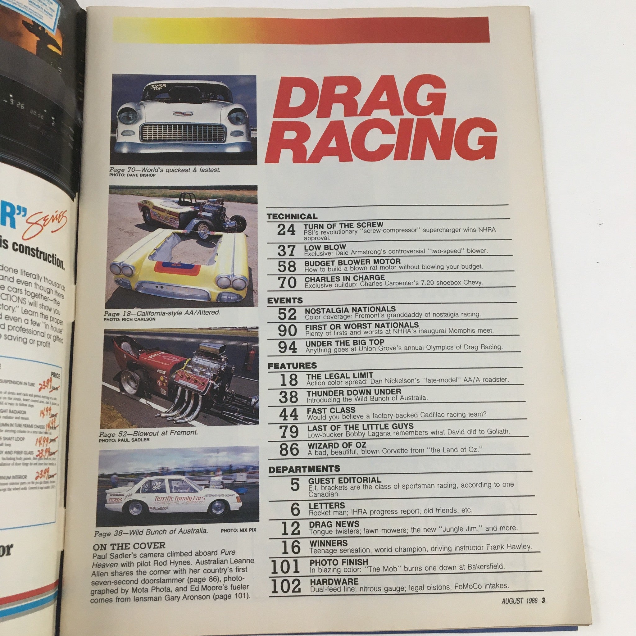 Drag Racing Magazine August 1988 Pure Heaven with Pilot Rod Hynes No Label