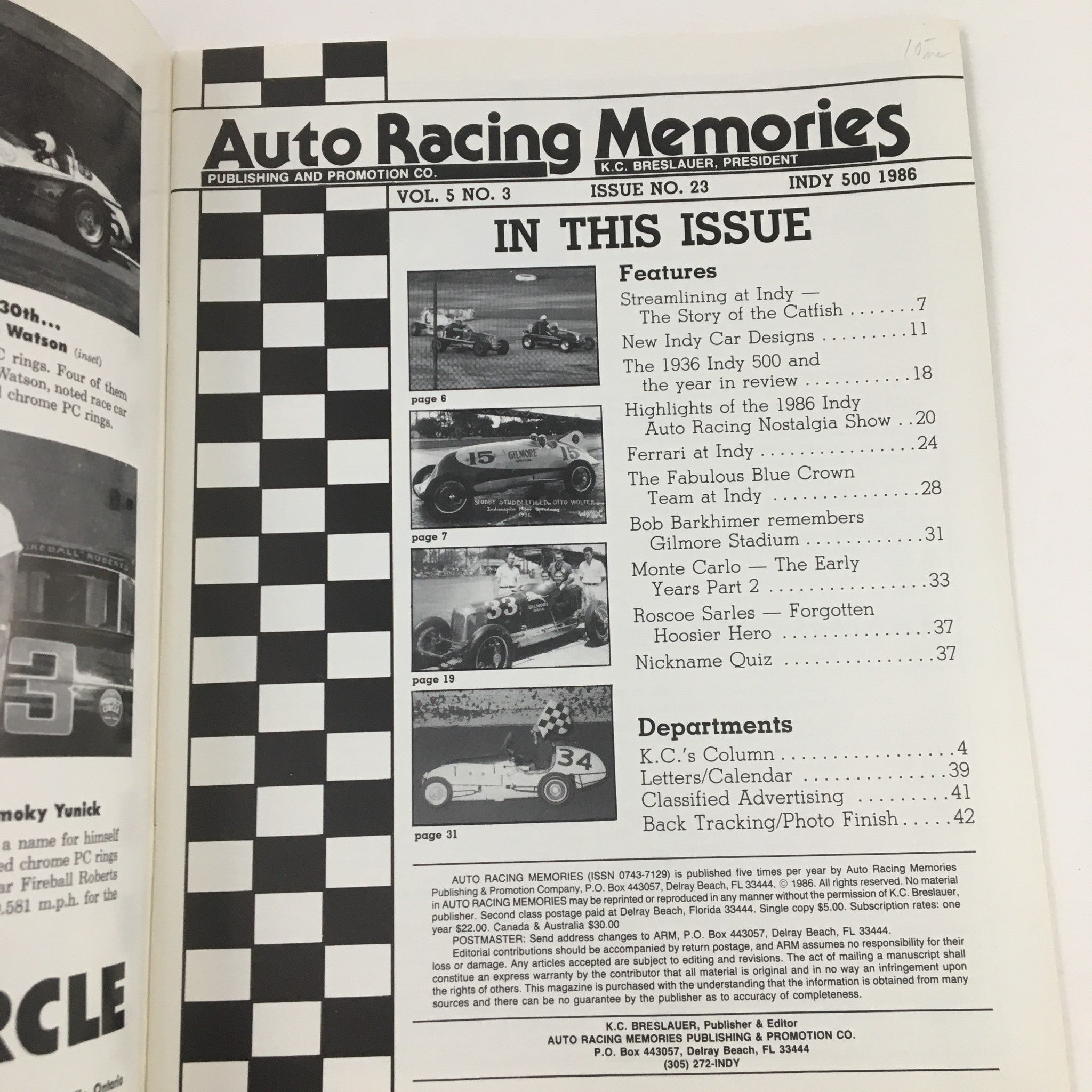 Auto Racing Memories 1986 Streamlining at Indy The Story of Catfish No Label