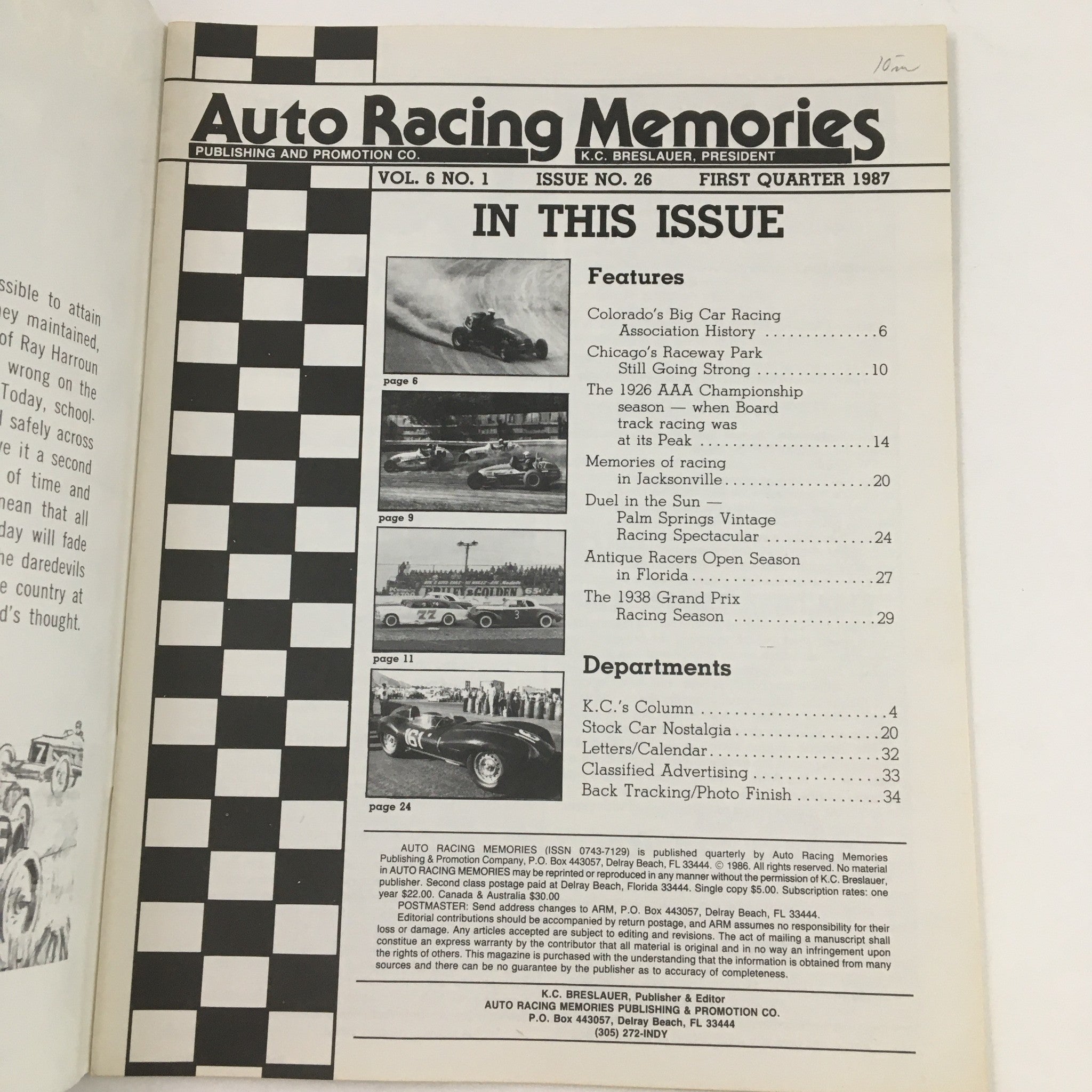 Auto Racing Memories 1987 Colorado's Big Car Racing in History No Label