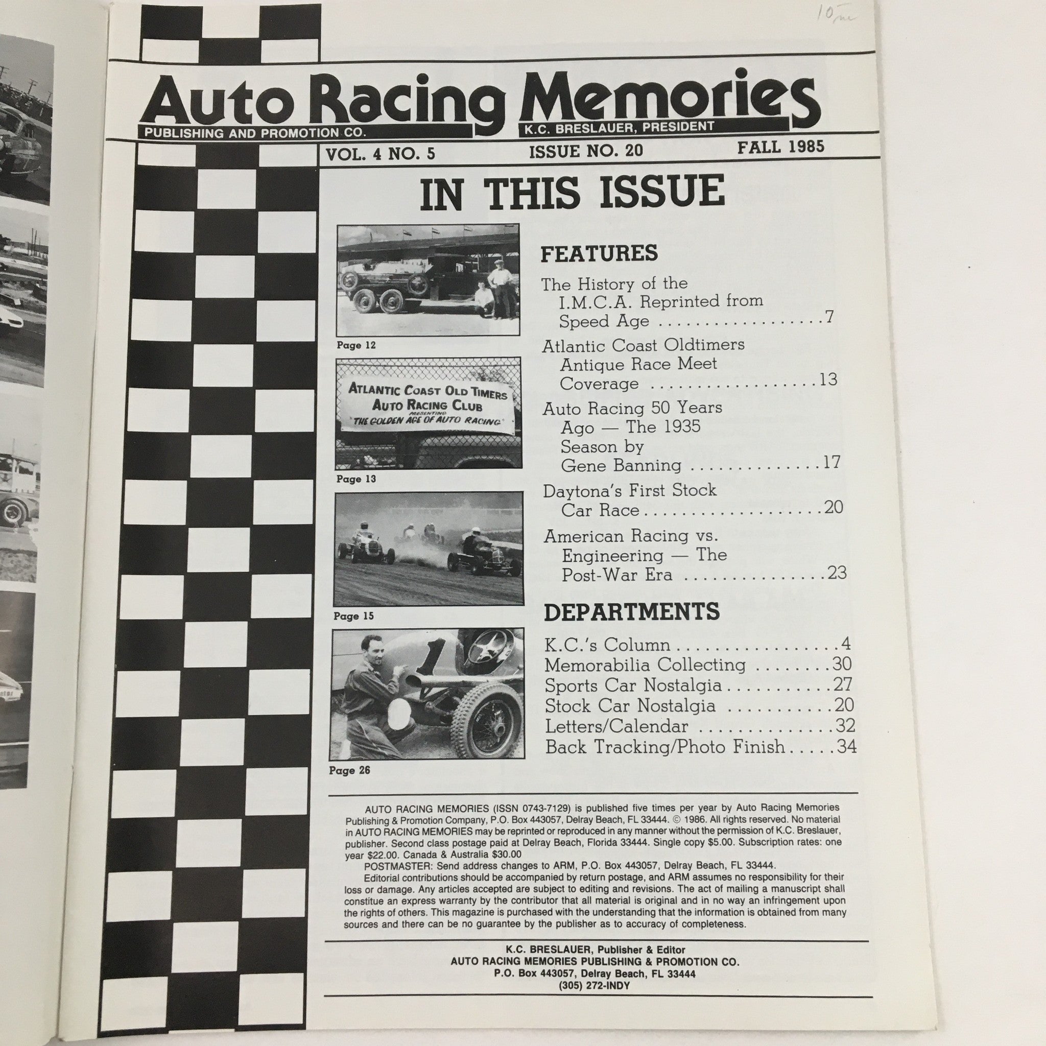 Auto Racing Memories Fall 1985 History of IMCA Reprinted from Speed Age No Label