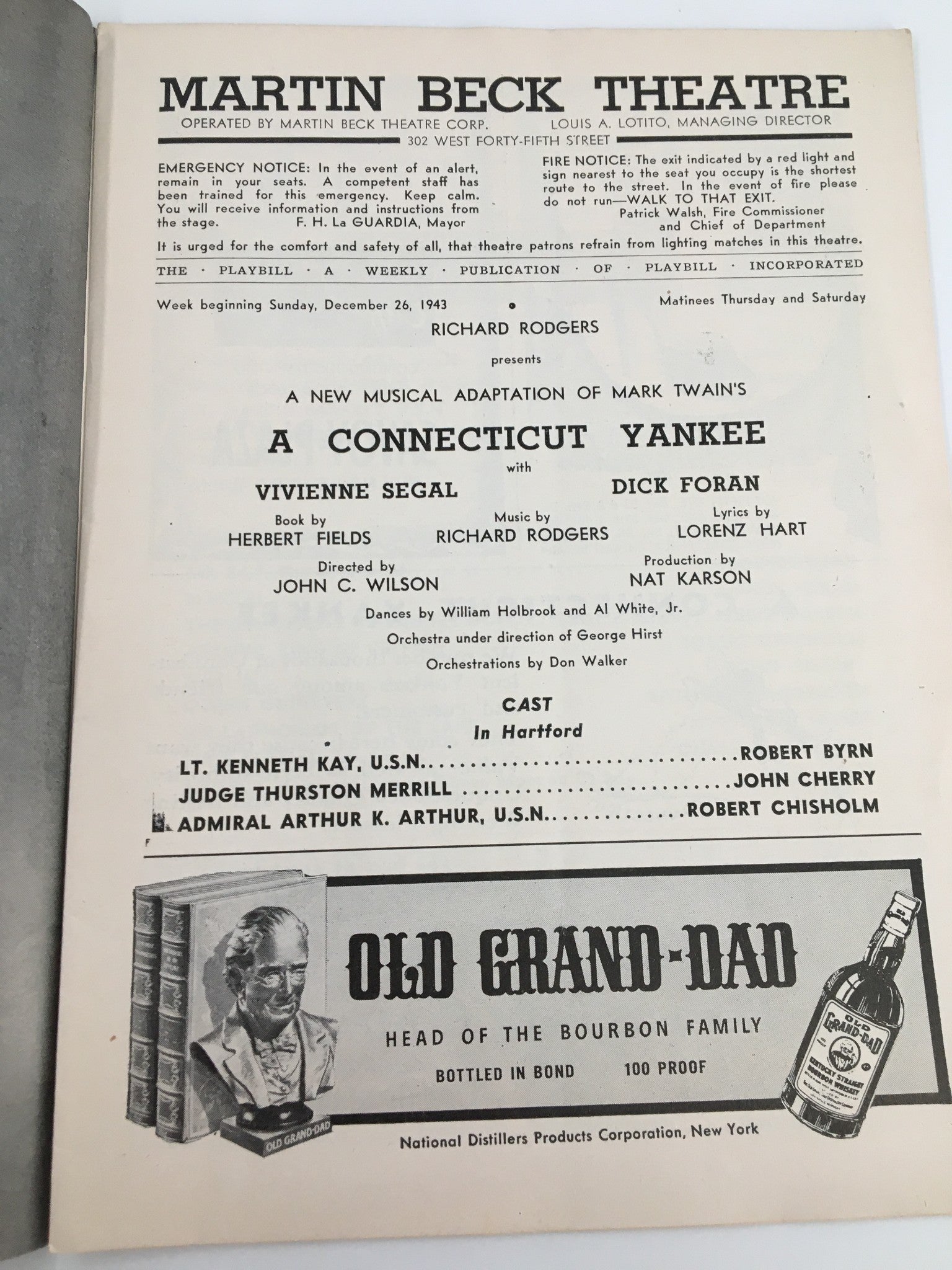 1943 Playbill Martin Beck Theatre Vivienne Segal in A Connecticut Yankee