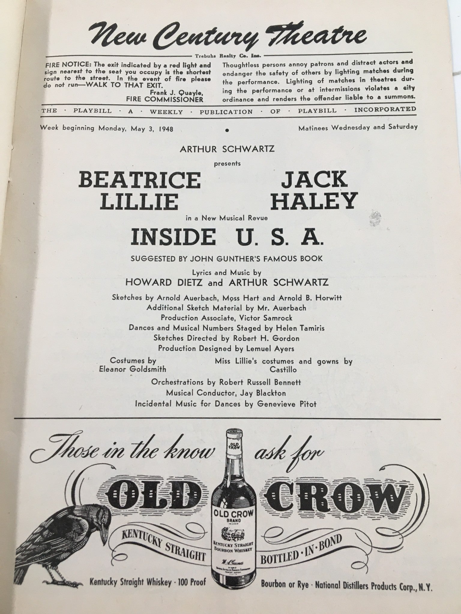 1948 Playbill New Century Theatre Beatrice Lillie, Jack Haley in Inside U.S.A.