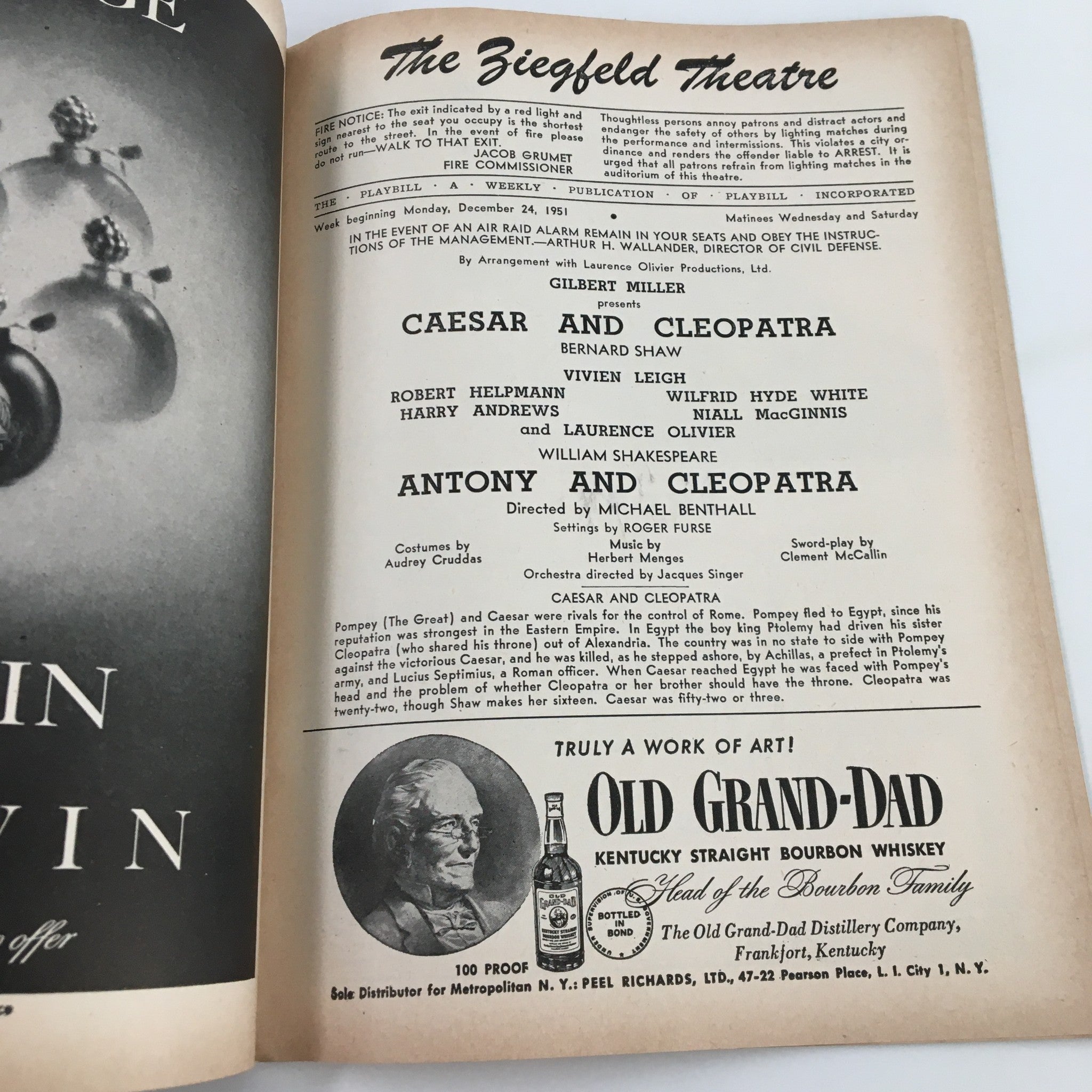 1951 Playbill The Ziegfeld Theatre Caesar and Cleopatra, Antony and Cleopatra