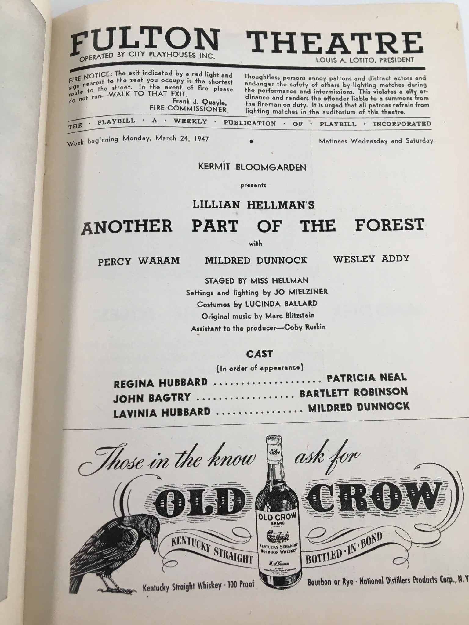 1947 Playbill Fulton Theatre Percy Waram in Another Part of the Forest