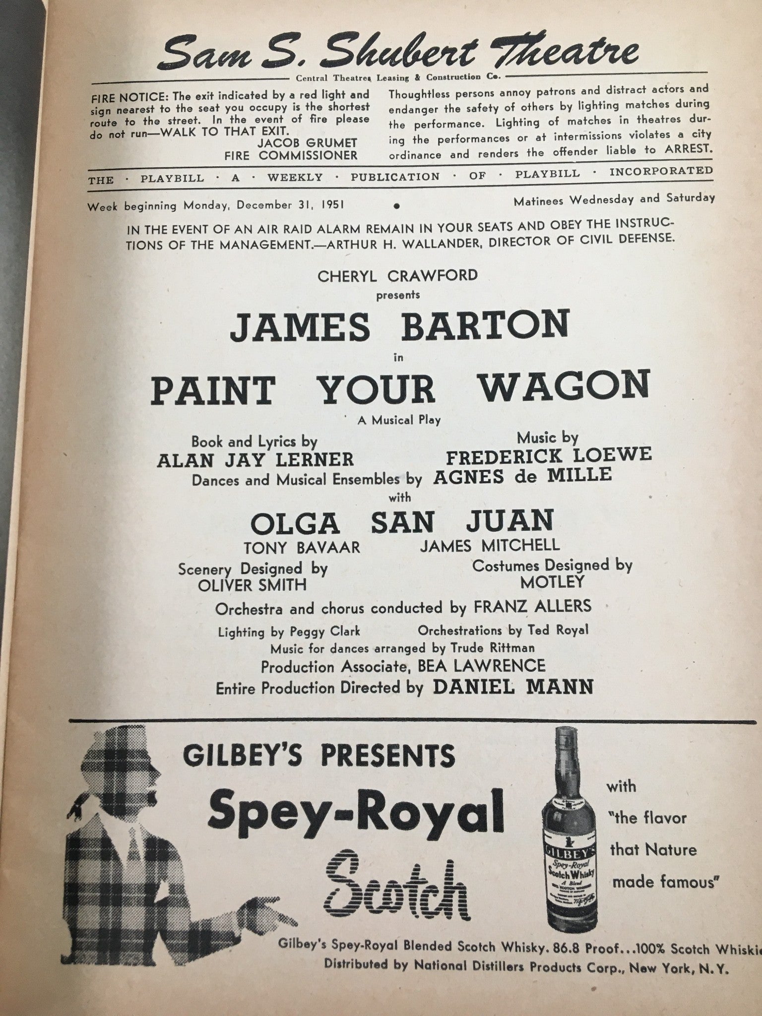 1951 Playbill Sam S. Shubert Theatre James Barton in Paint Your Wagon