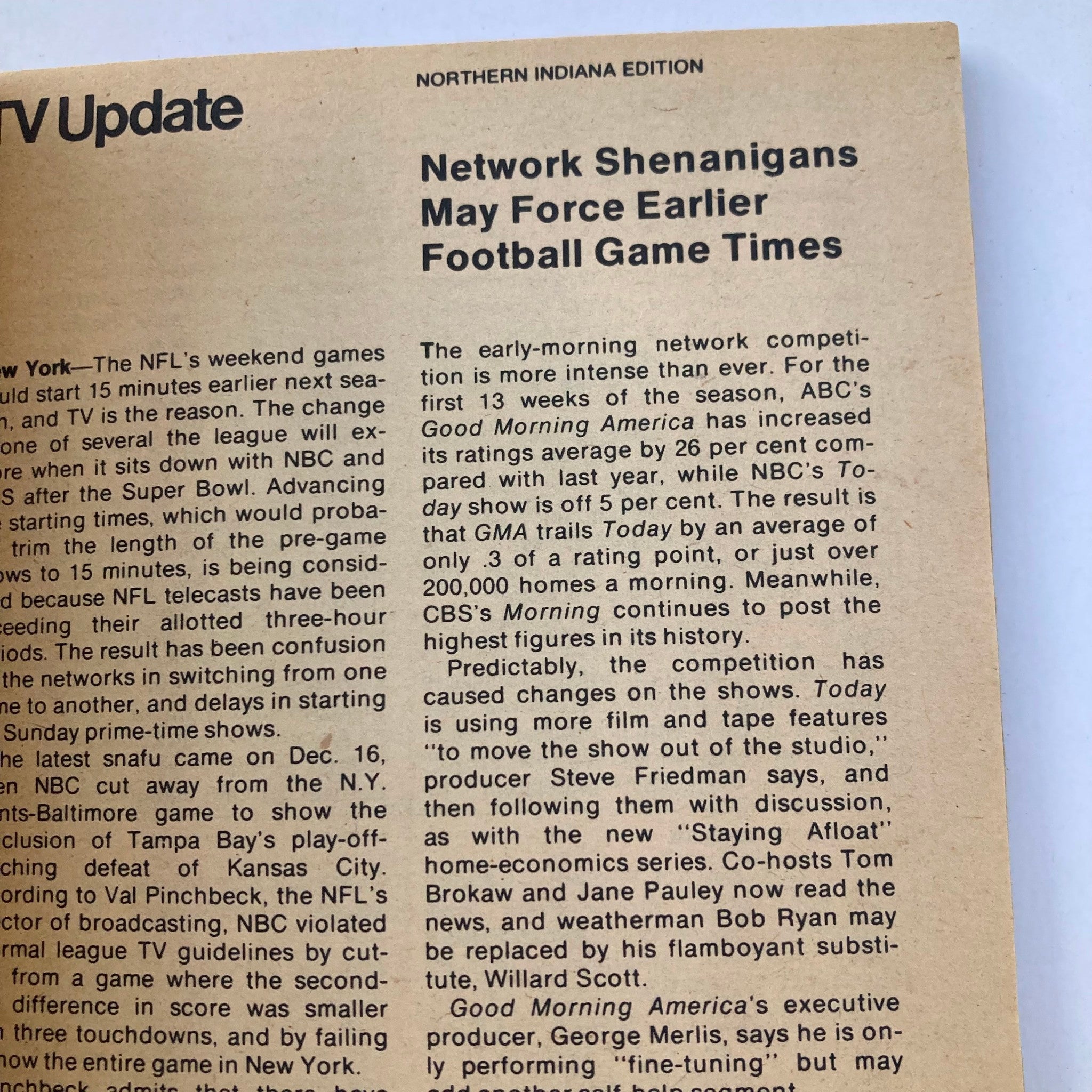 TV Update section from TV Guide Magazine January 5, 1980, discussing network scheduling changes and competition among morning shows.