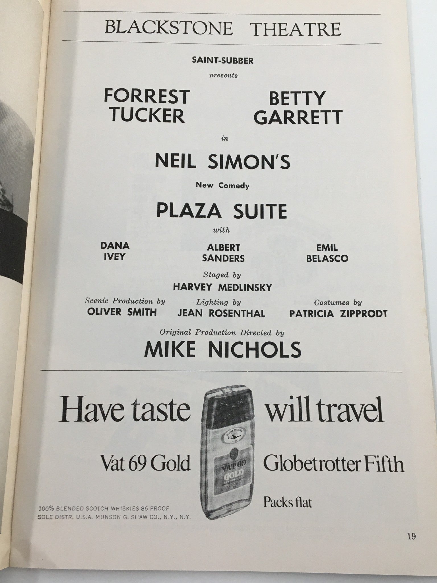 1968 Playbill Blackstone Theatre Forrest Tucker, Betty Garrett in Plaza Suite