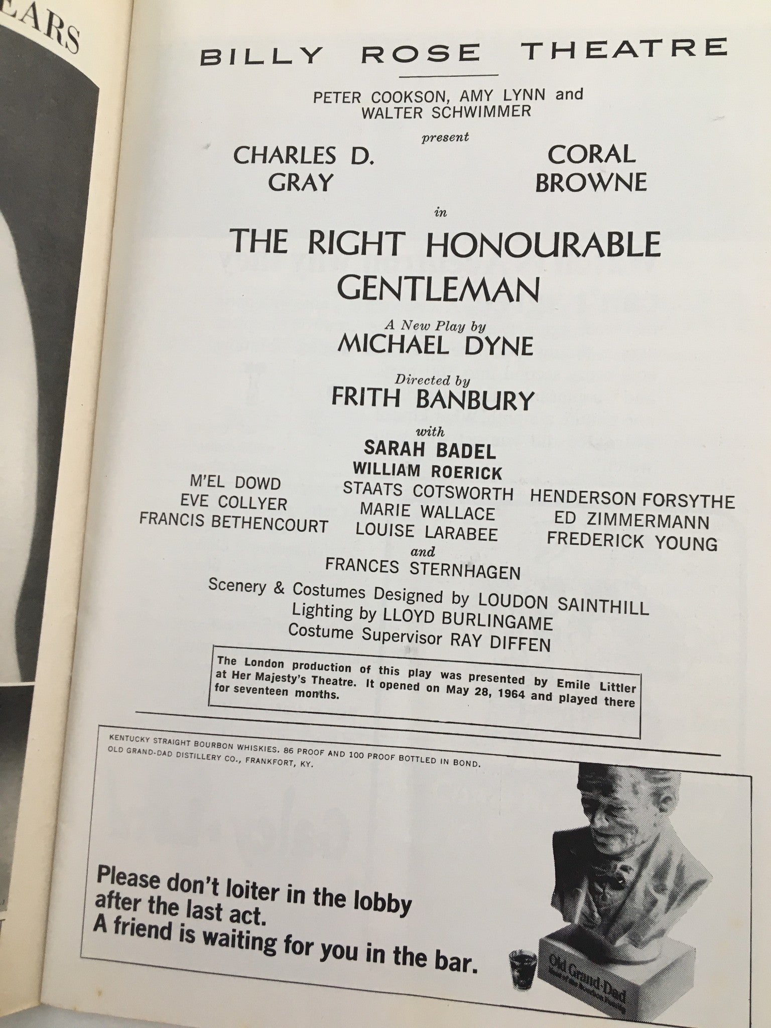 1965 Playbill Billy Rose Theatre Charles D. Grey in The Right Honourable