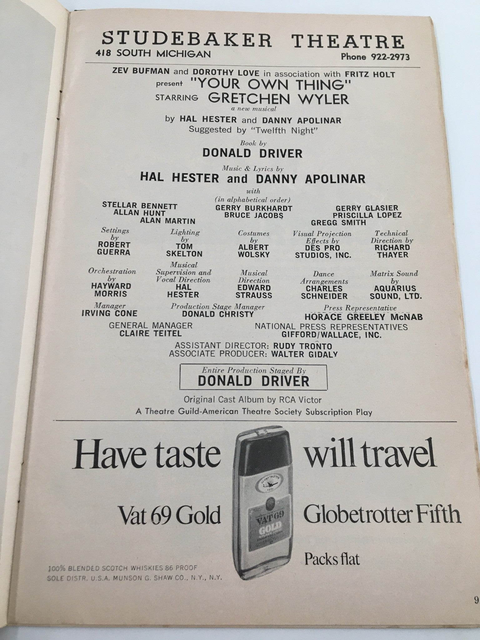 1969 Playbill Studebaker Theater Gretchen Wyler in Your Own Thing